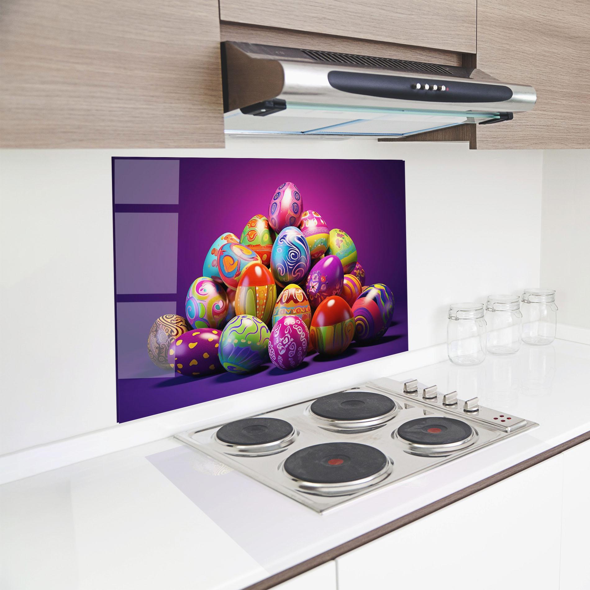 Küchenrückwand Glas Pile Colorful Eggs mockup 8