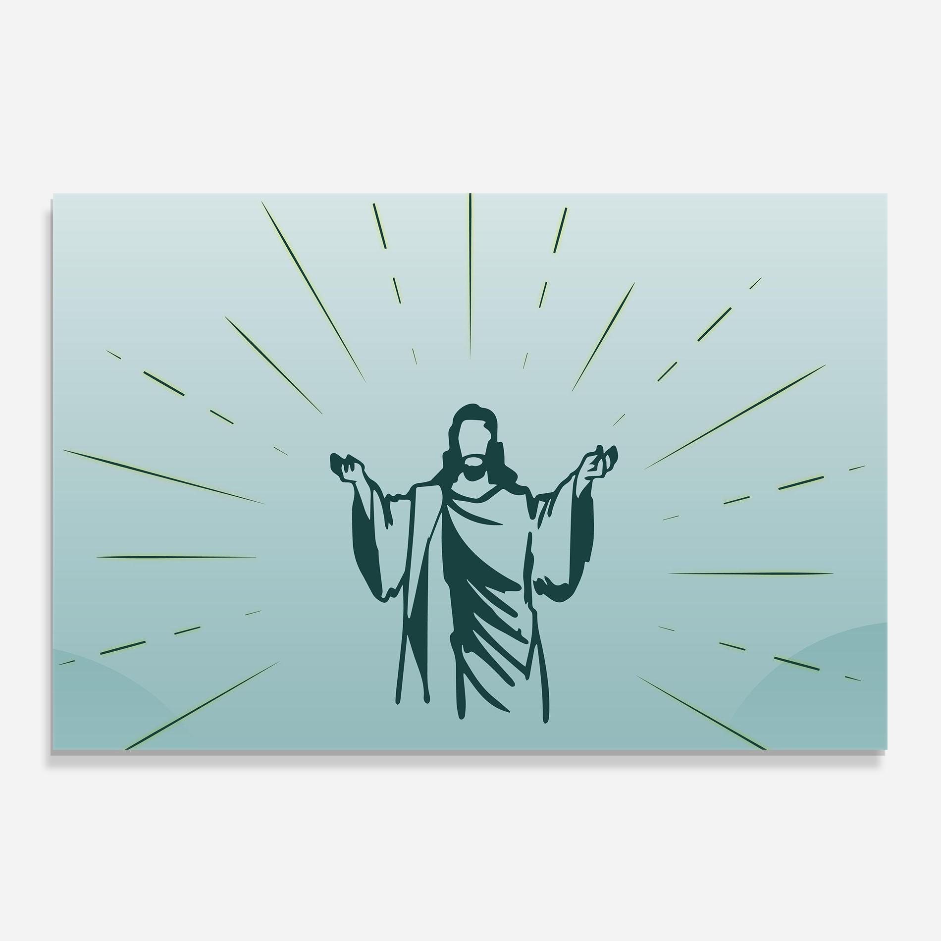 Küchenrückwand Glas Blue Art Jesus mockup 0