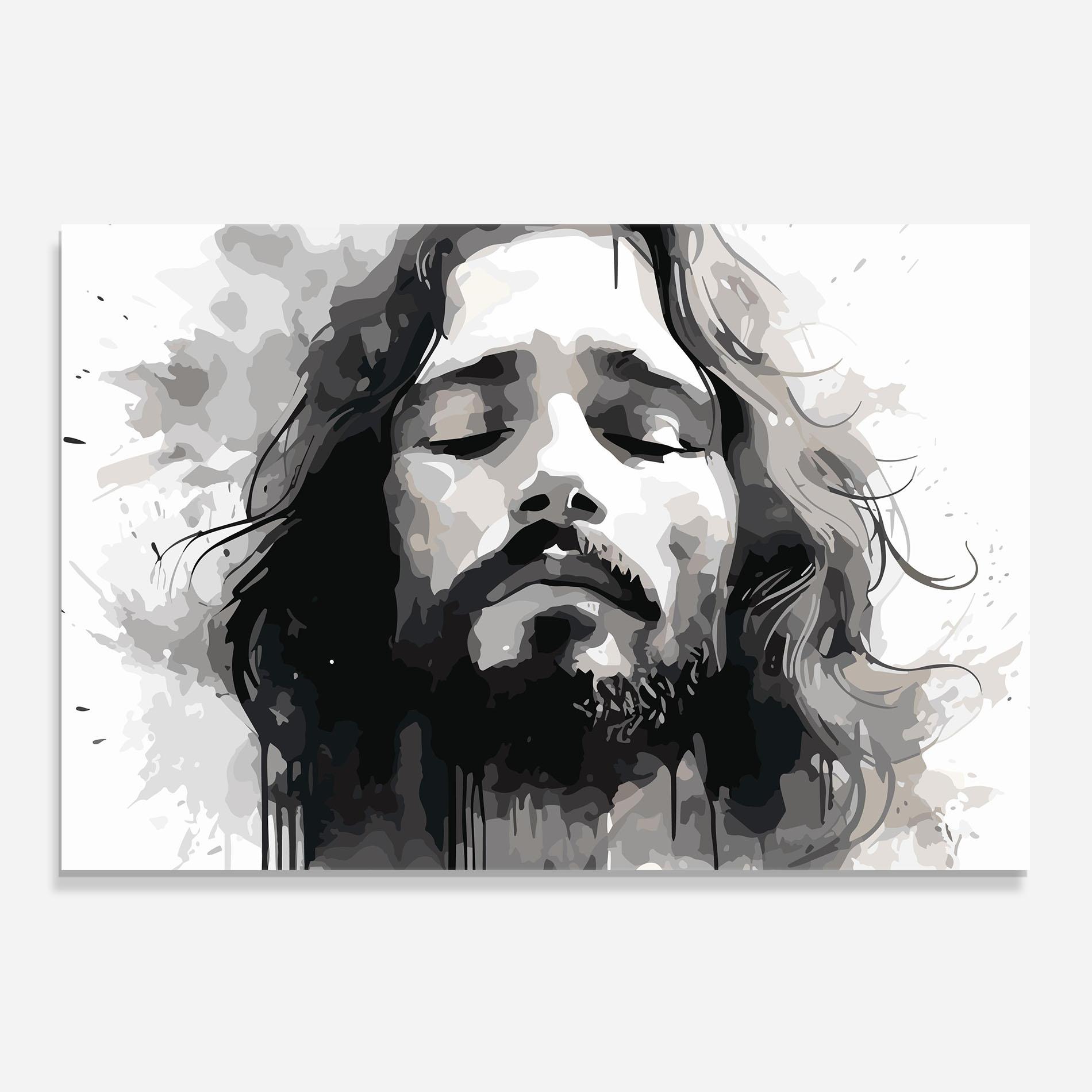 Küchenrückwand Glas Jesus Ink Art mockup 0