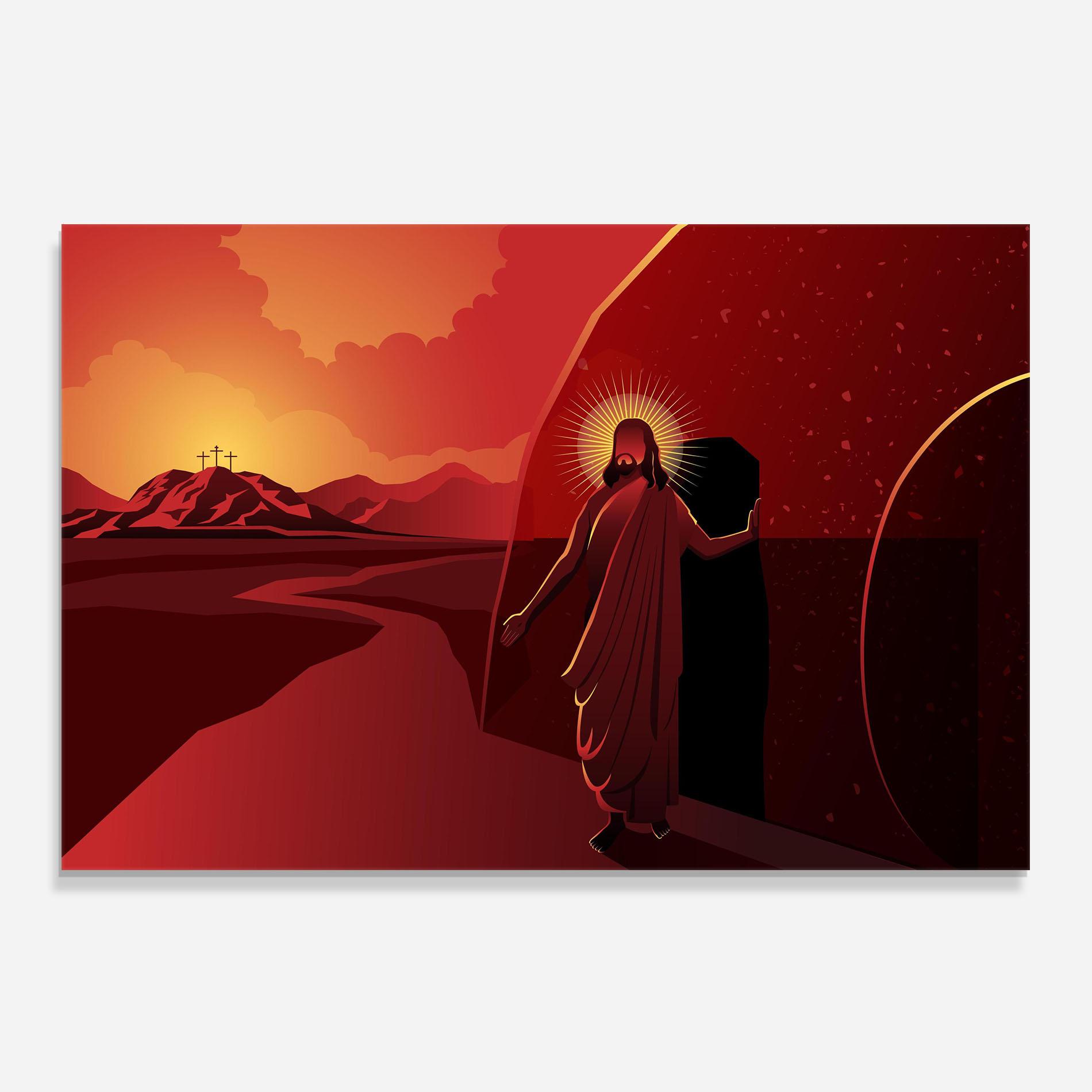 Küchenrückwand Glas Jesus Rises mockup 0