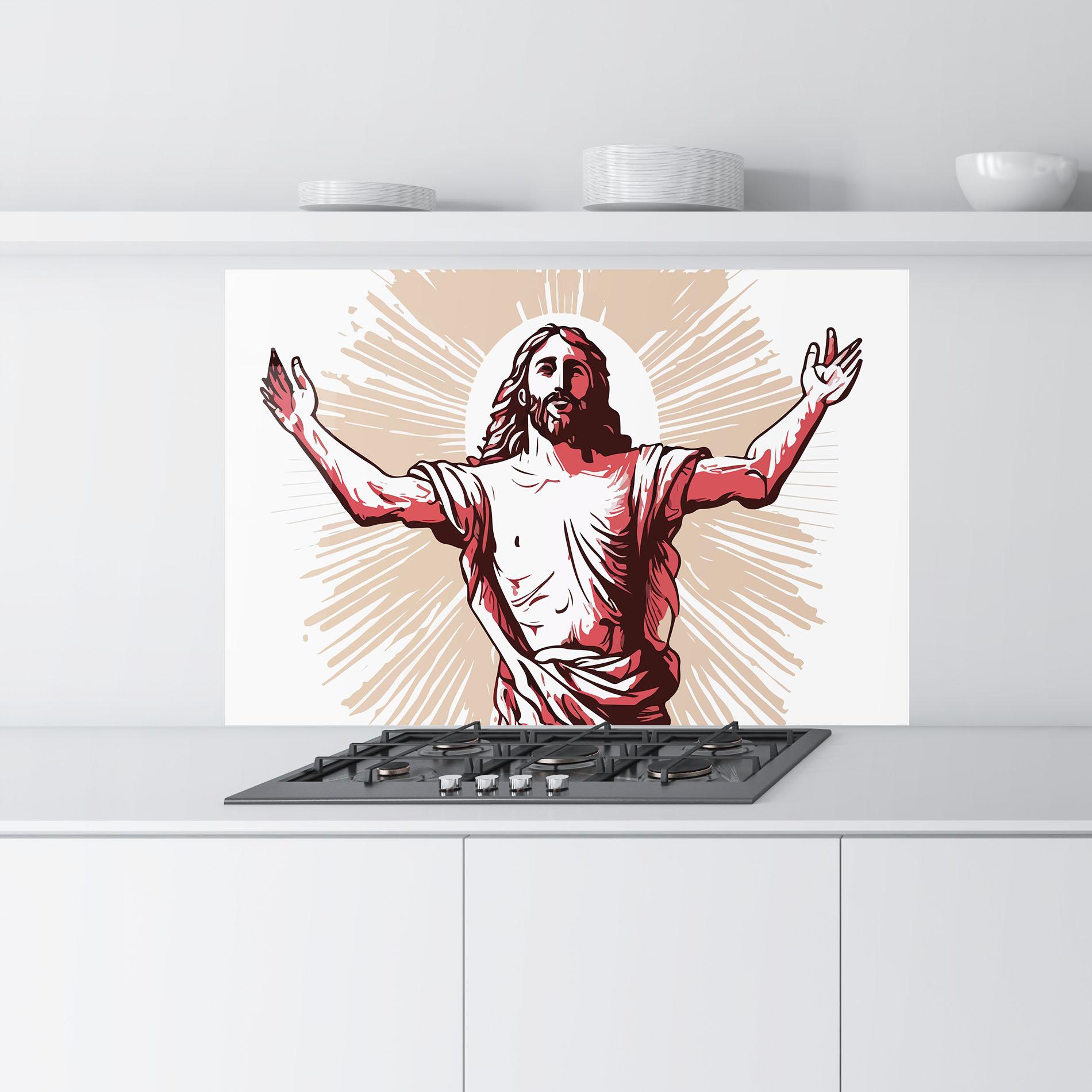 Küchenrückwand Glas Artistic Jesus mockup 9