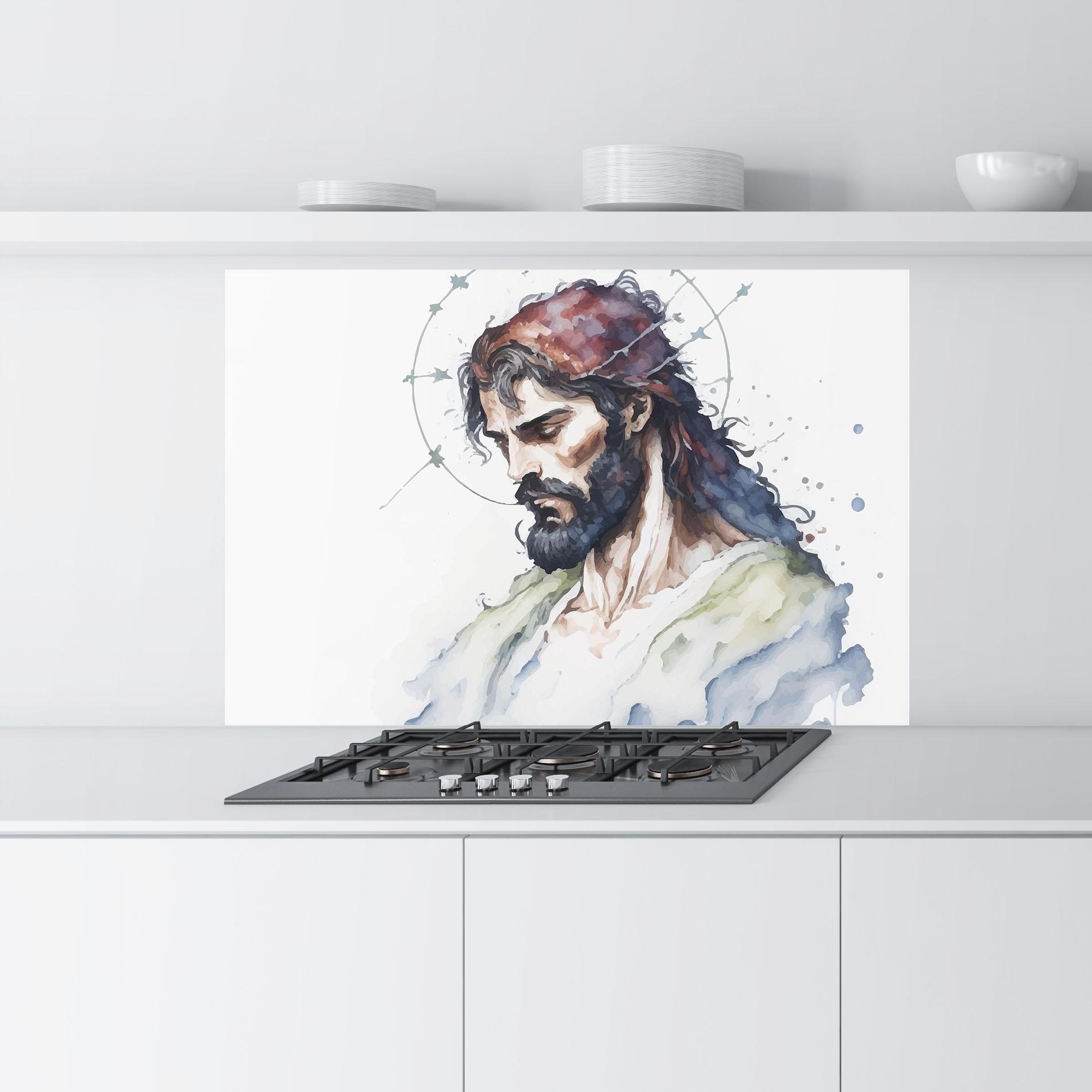 Küchenrückwand Glas Jesus Art mockup 9