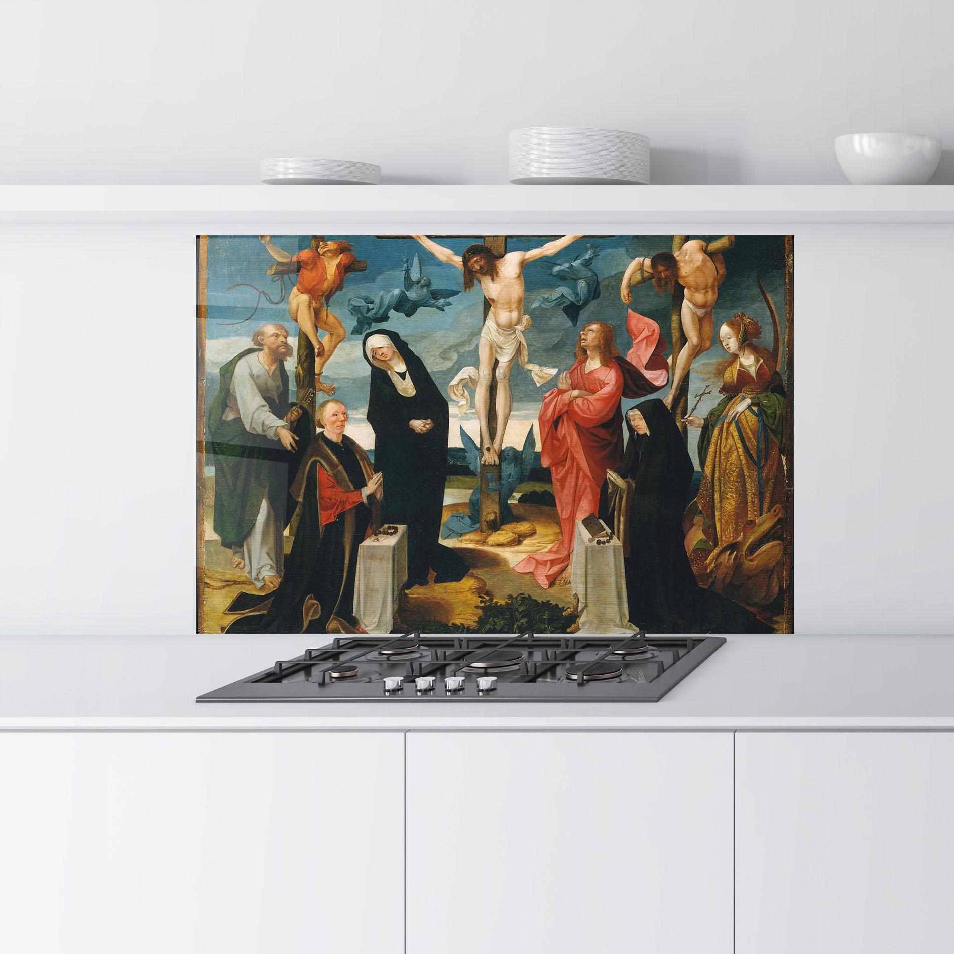 Küchenrückwand Glas Jesus Cross Birds mockup 9