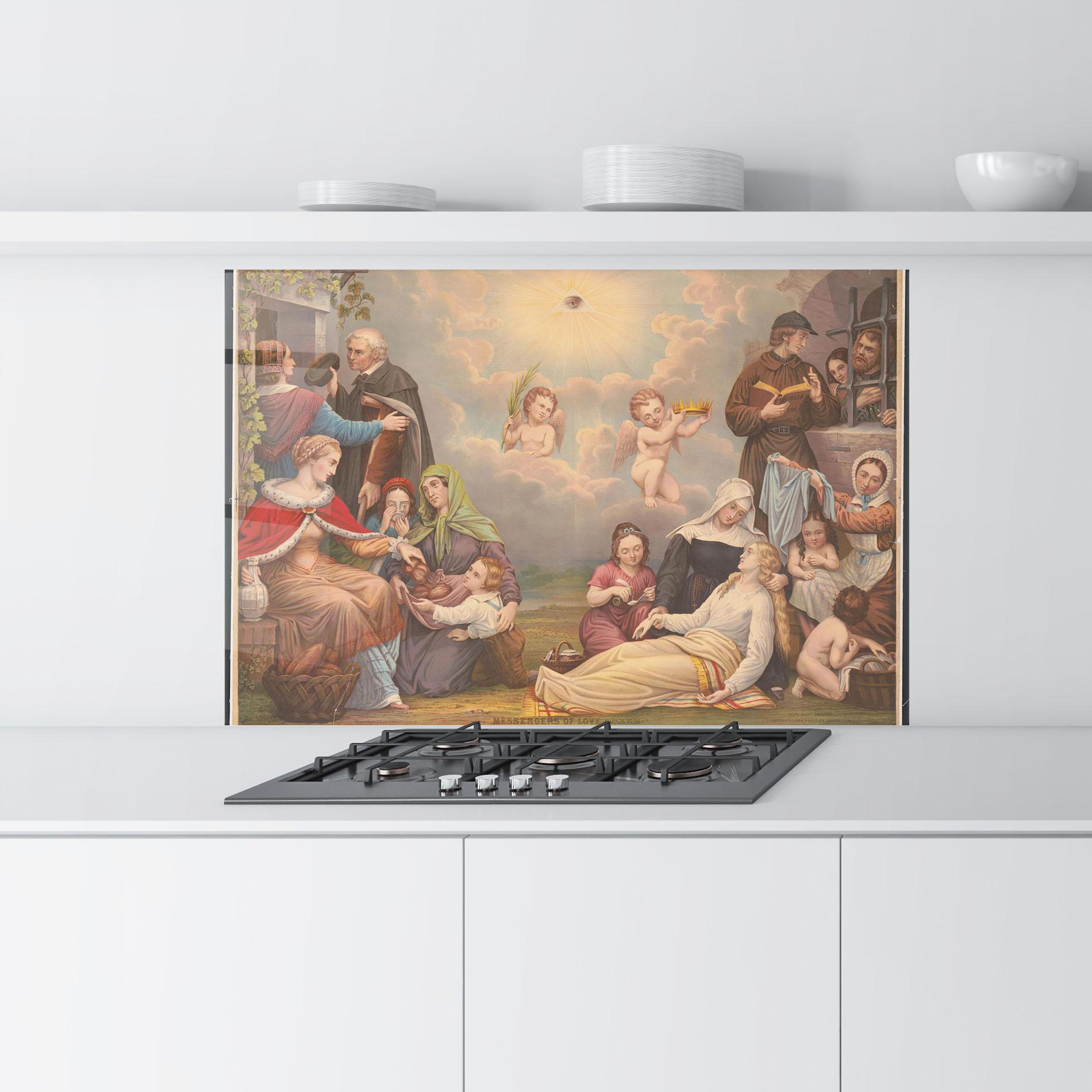 Küchenrückwand Glas Jesus Old Painting mockup 9
