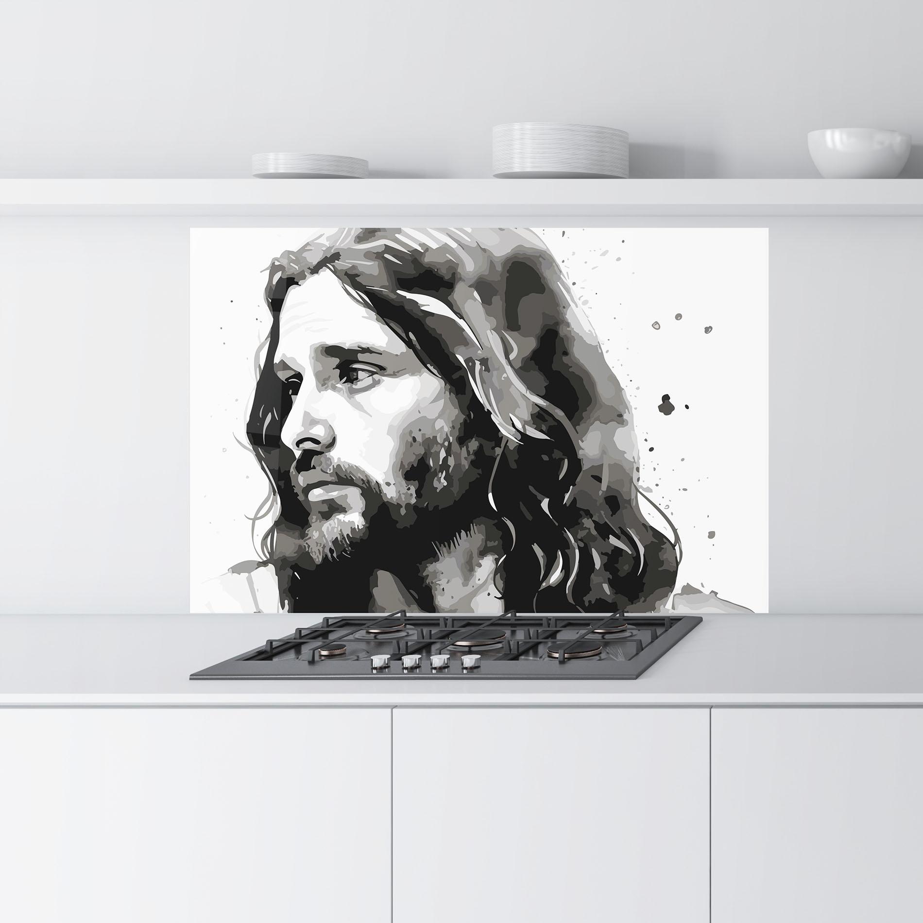 Küchenrückwand Glas Jesus Watercolor mockup 9