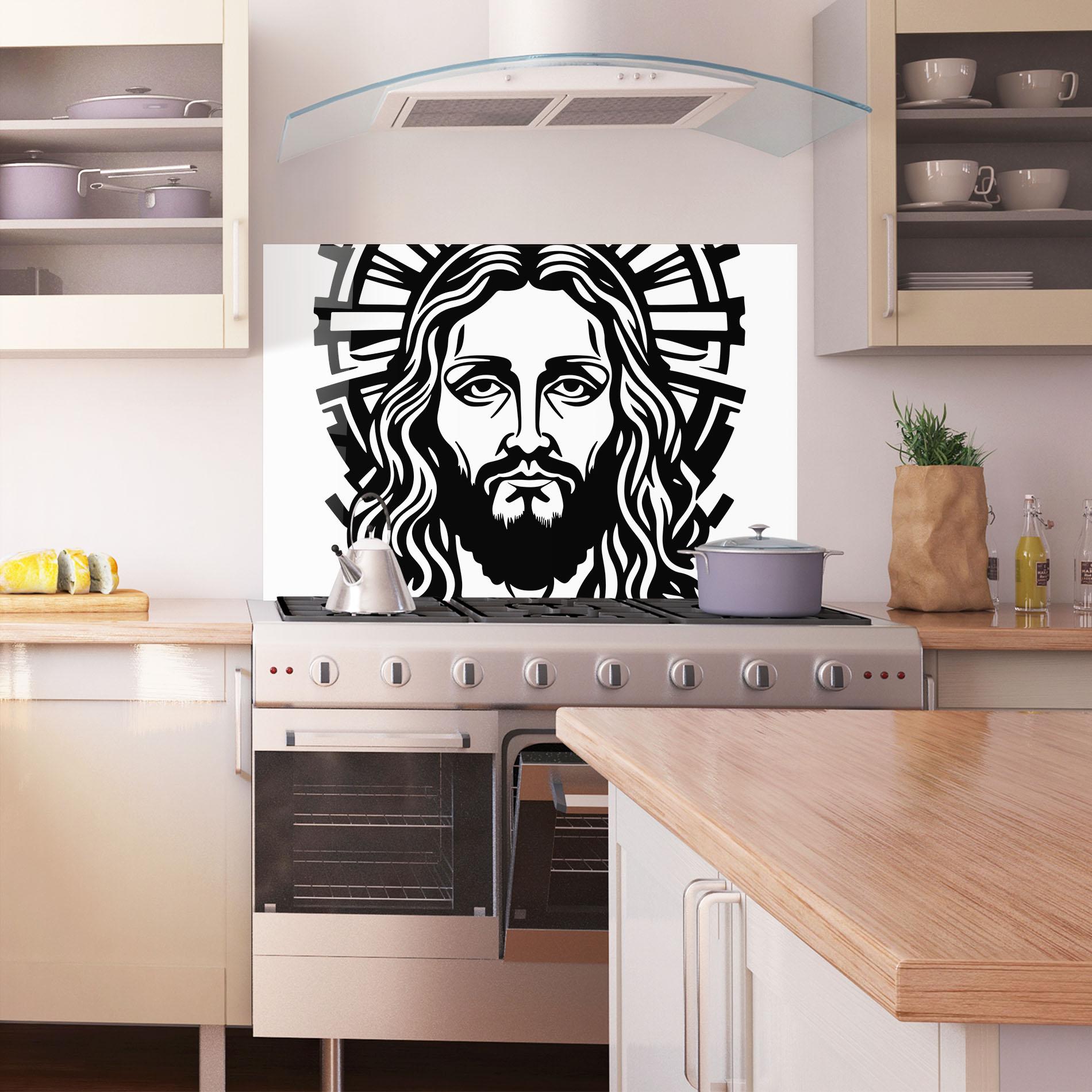Küchenrückwand Glas Black Line Jesus mockup 1