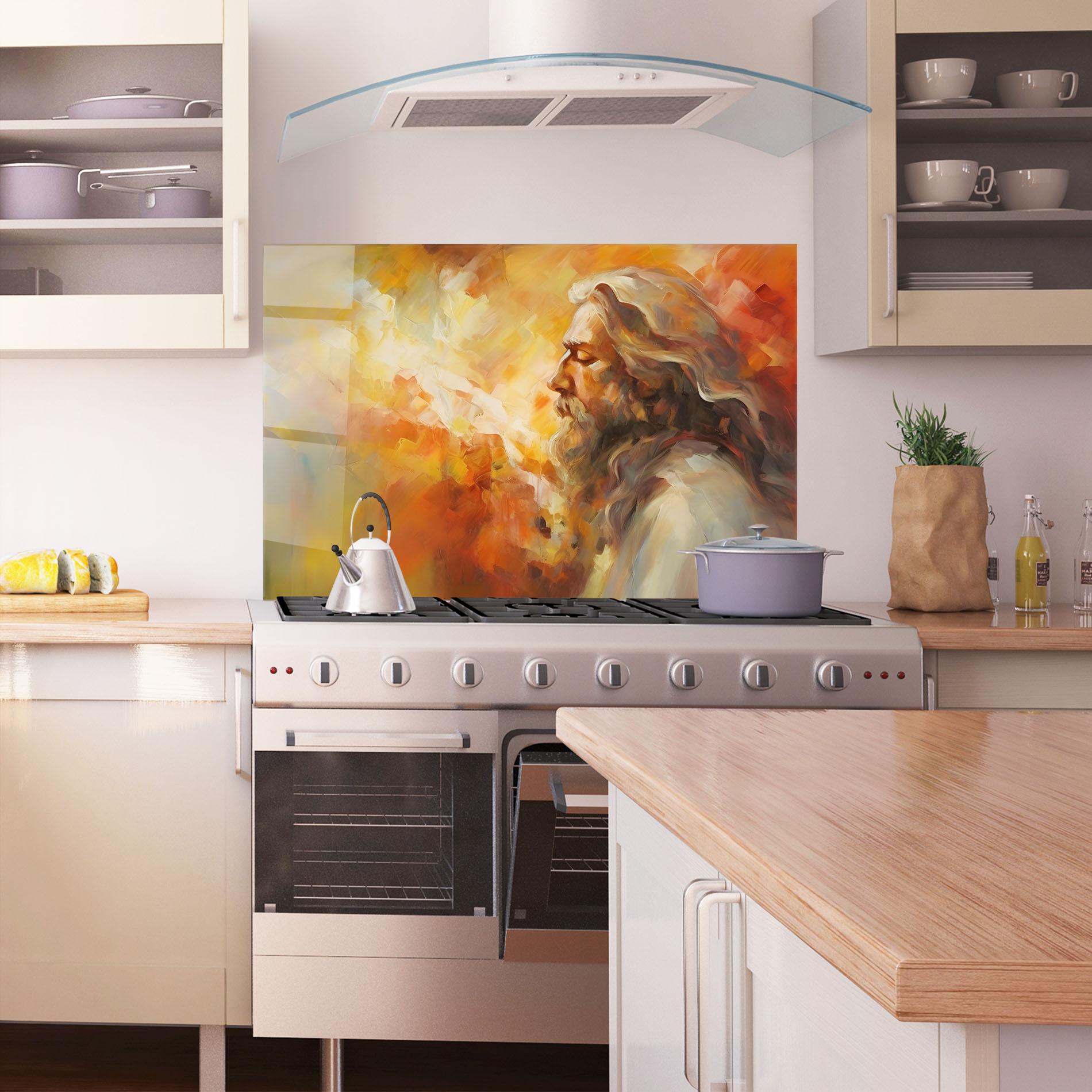 Küchenrückwand Glas Christ Oil Painting mockup 1