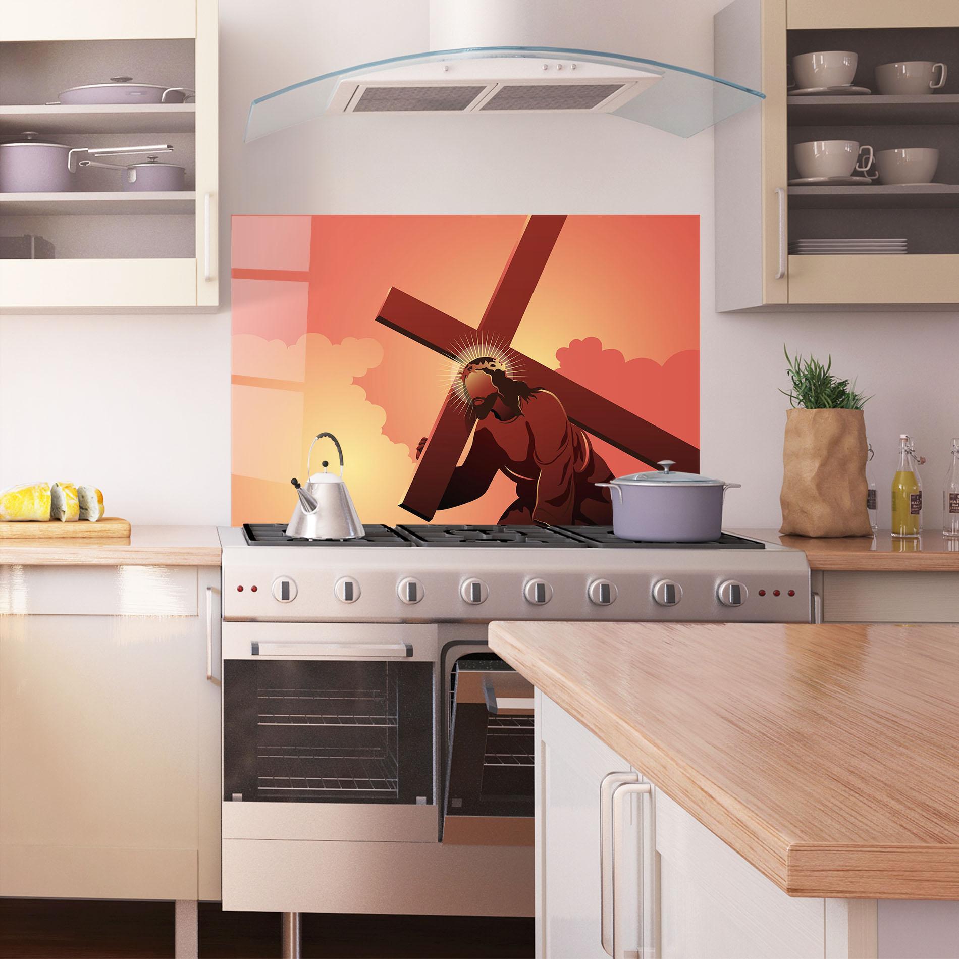 Küchenrückwand Glas Holding The Cross mockup 1