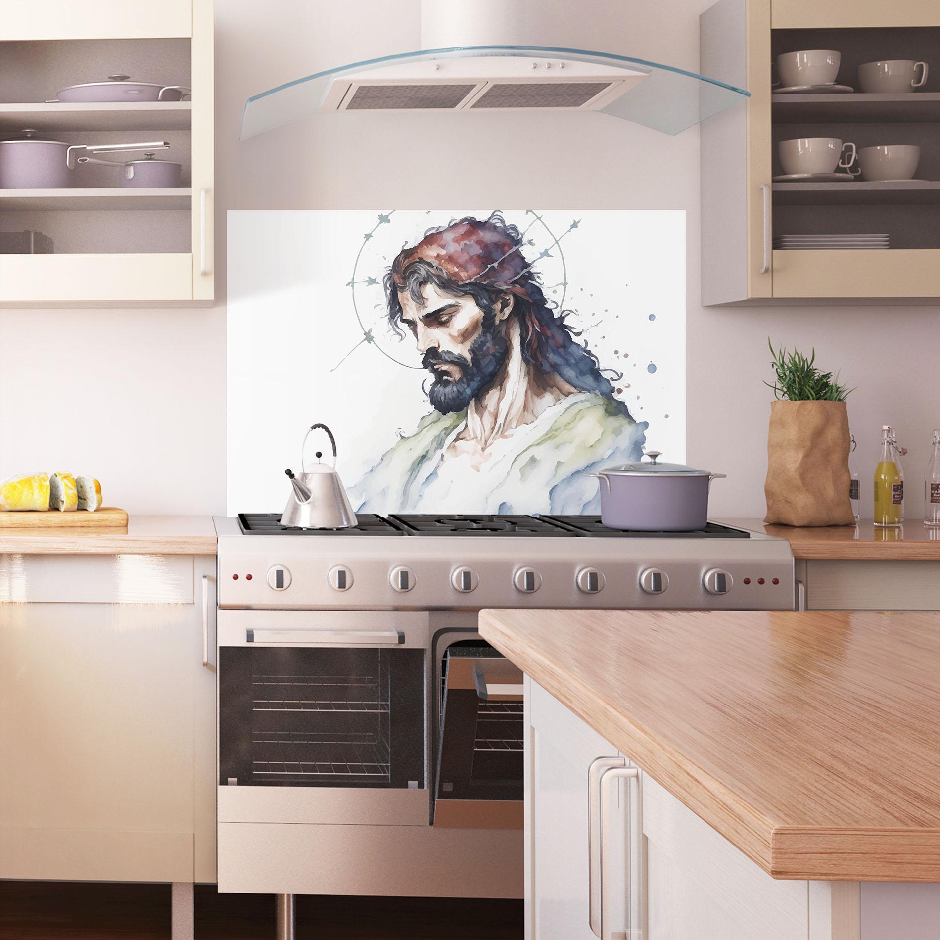 Küchenrückwand Glas Jesus Art mockup 1