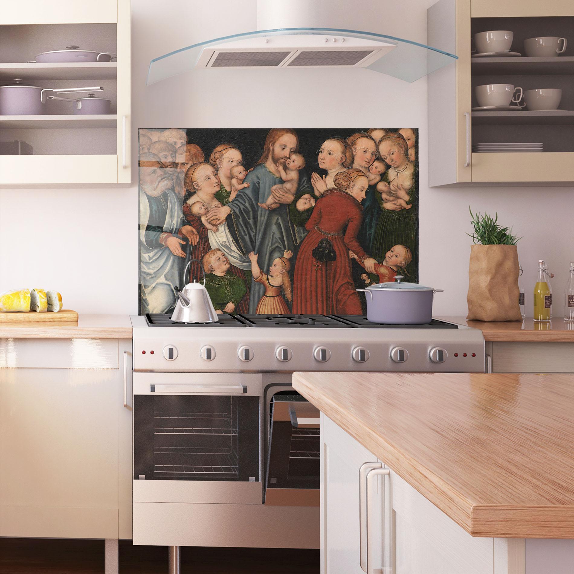 Küchenrückwand Glas Jesus Old Art mockup 1