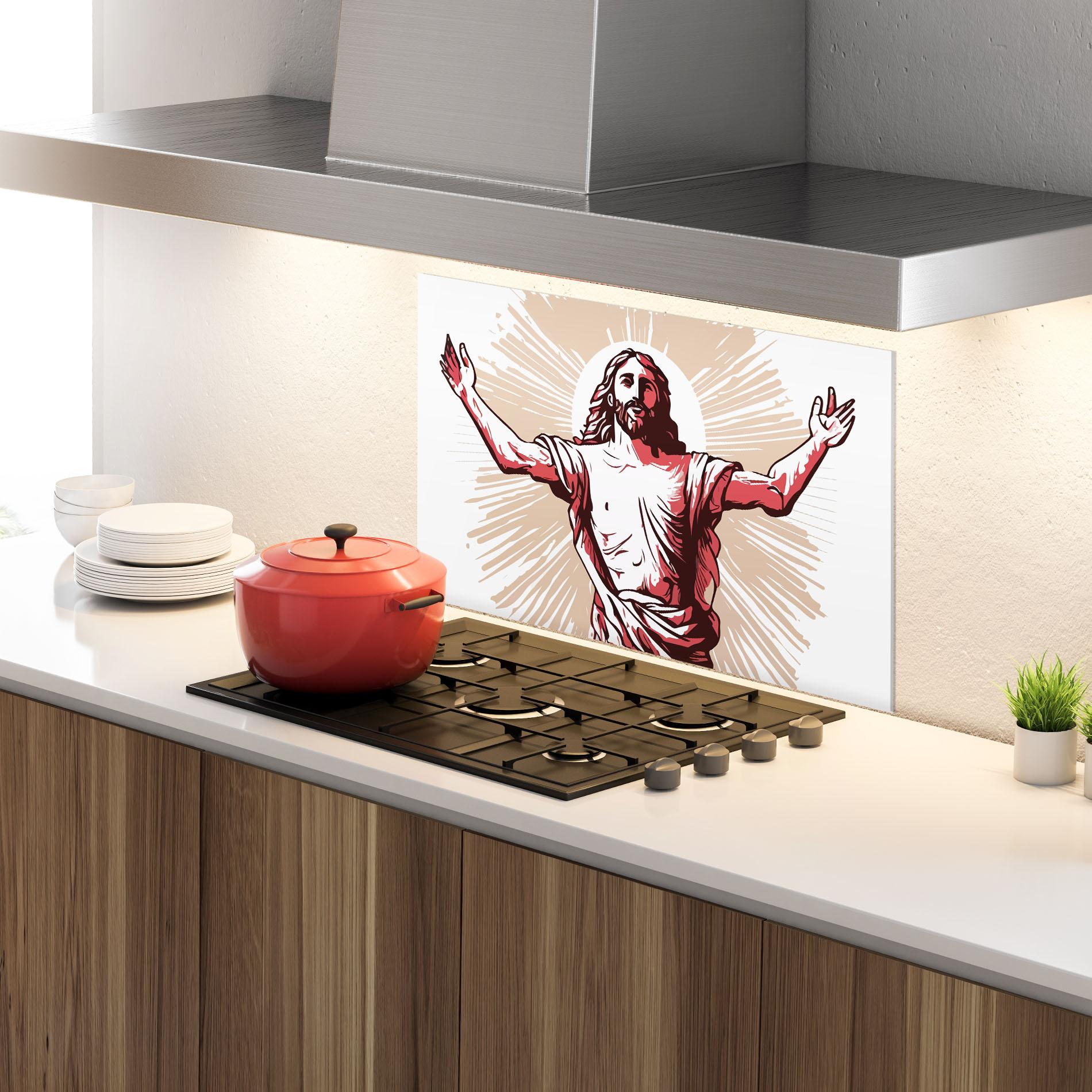 Küchenrückwand Glas Artistic Jesus mockup 4
