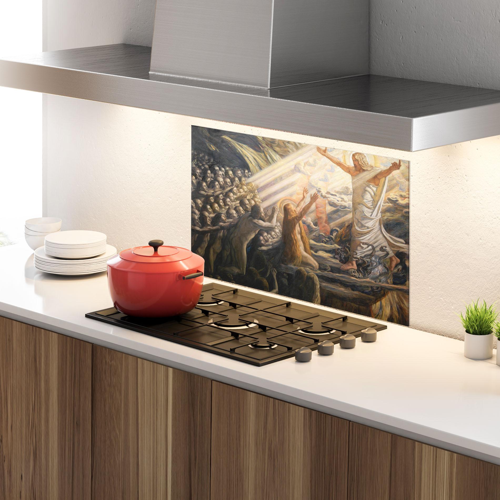 Küchenrückwand Glas Devine Jesus Art mockup 4