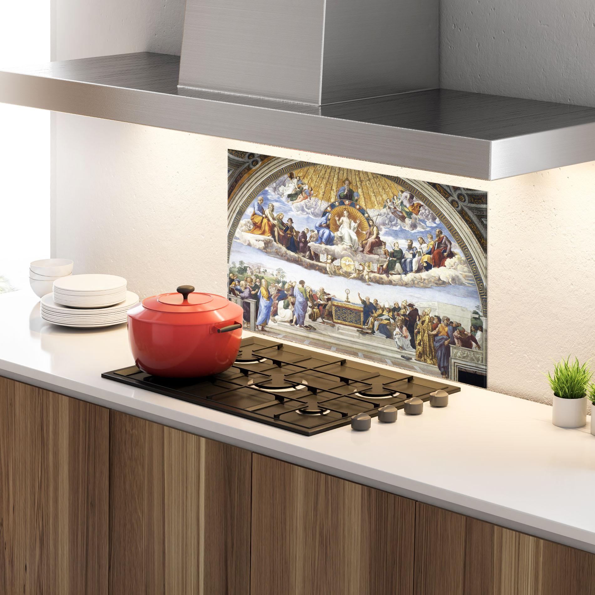 Küchenrückwand Glas Holy Light mockup 4