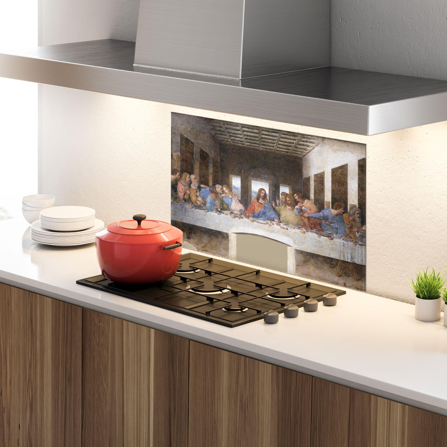 Küchenrückwand Glas Jesus Eating mockup 4