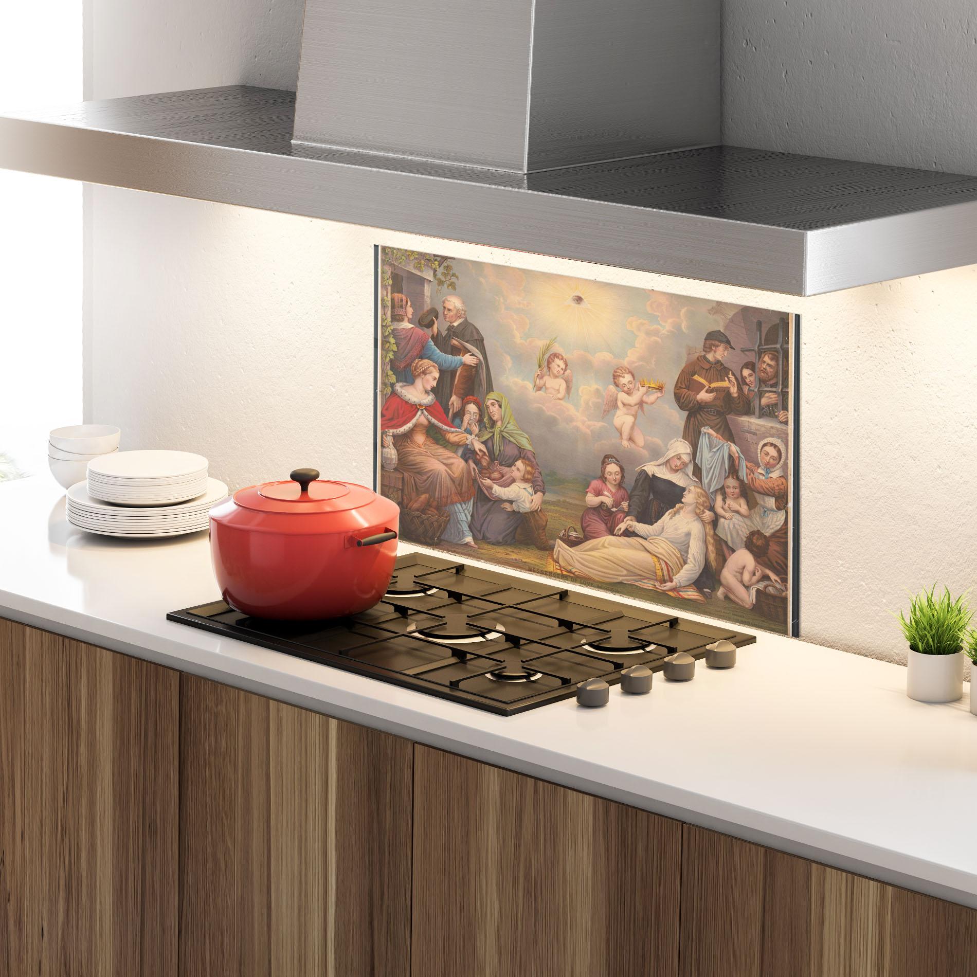 Küchenrückwand Glas Jesus Old Painting mockup 4