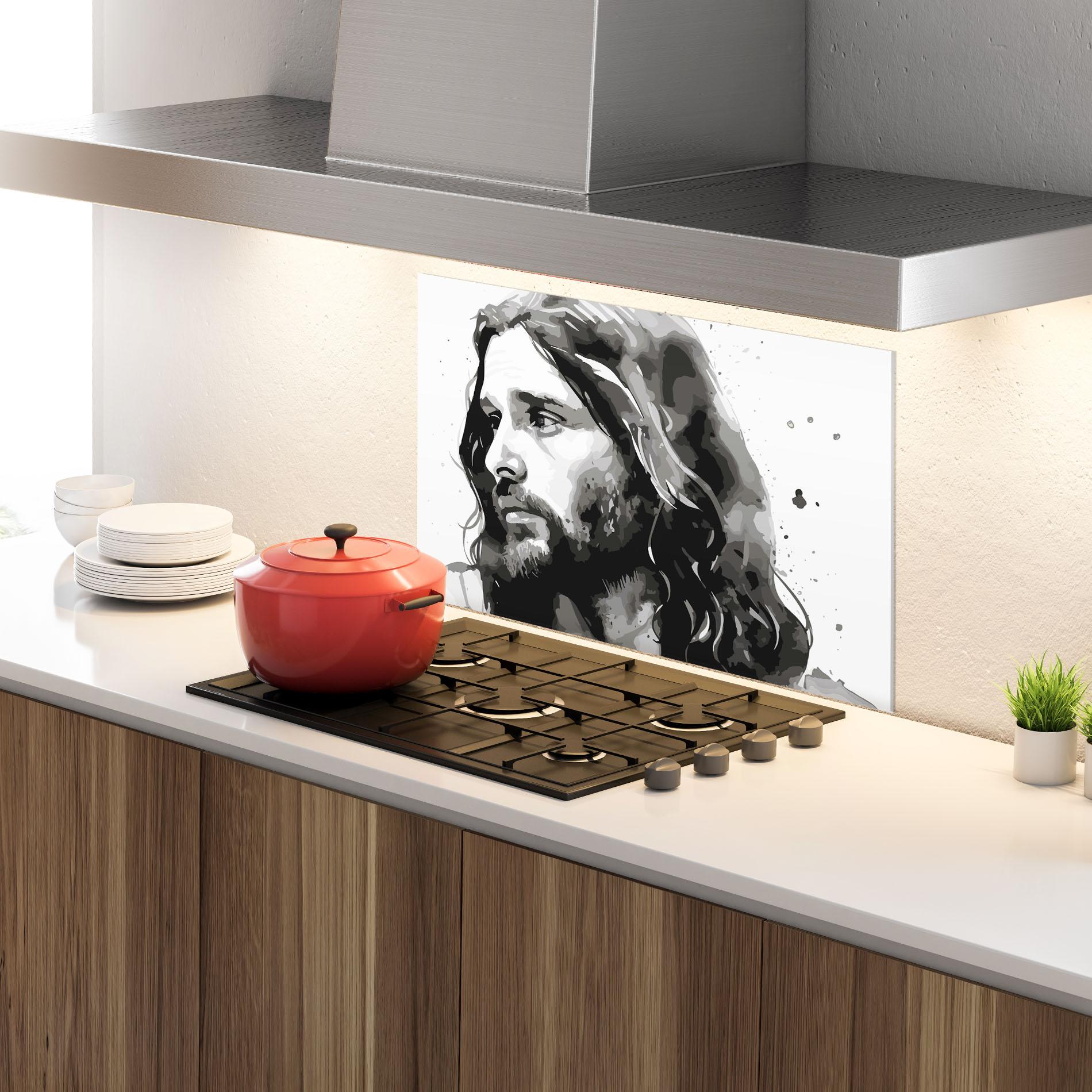 Küchenrückwand Glas Jesus Watercolor mockup 4