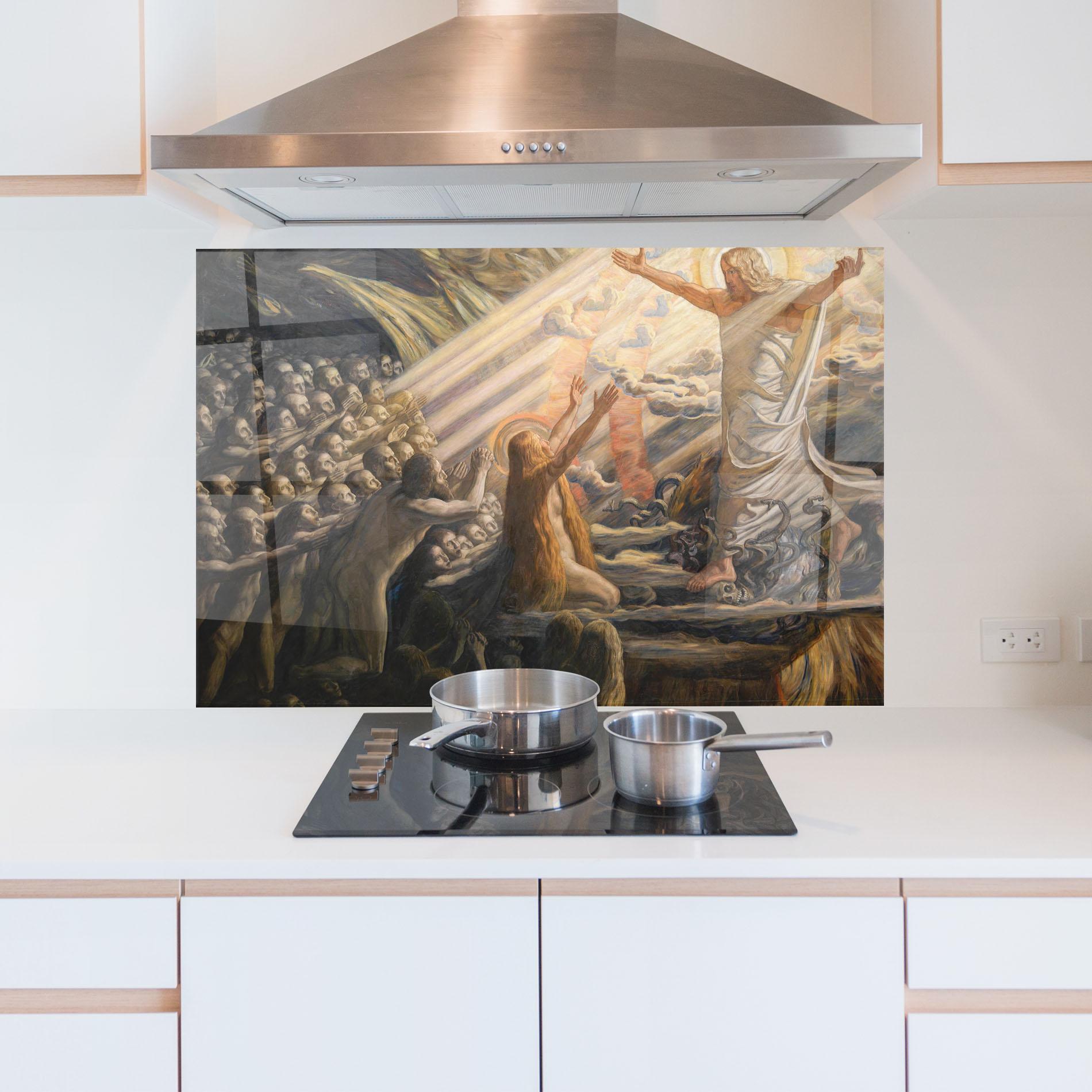 Küchenrückwand Glas Devine Jesus Art mockup 5