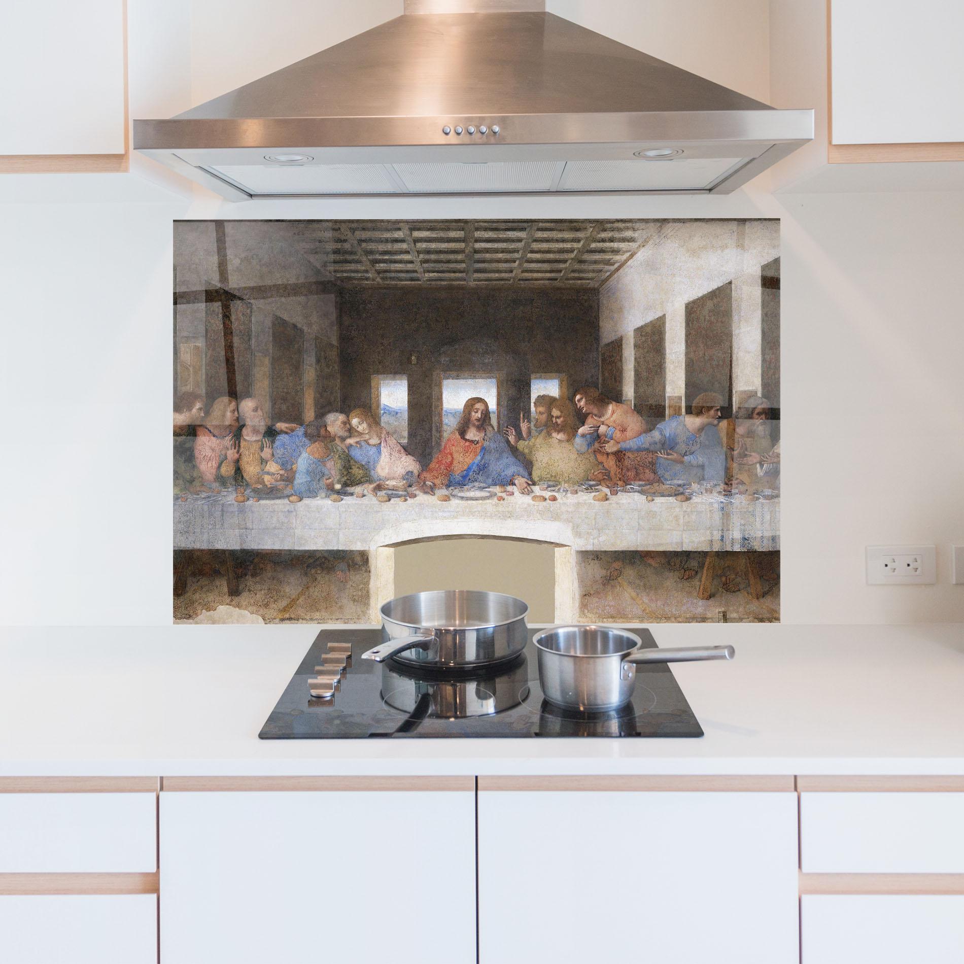 Küchenrückwand Glas Jesus Eating mockup 5