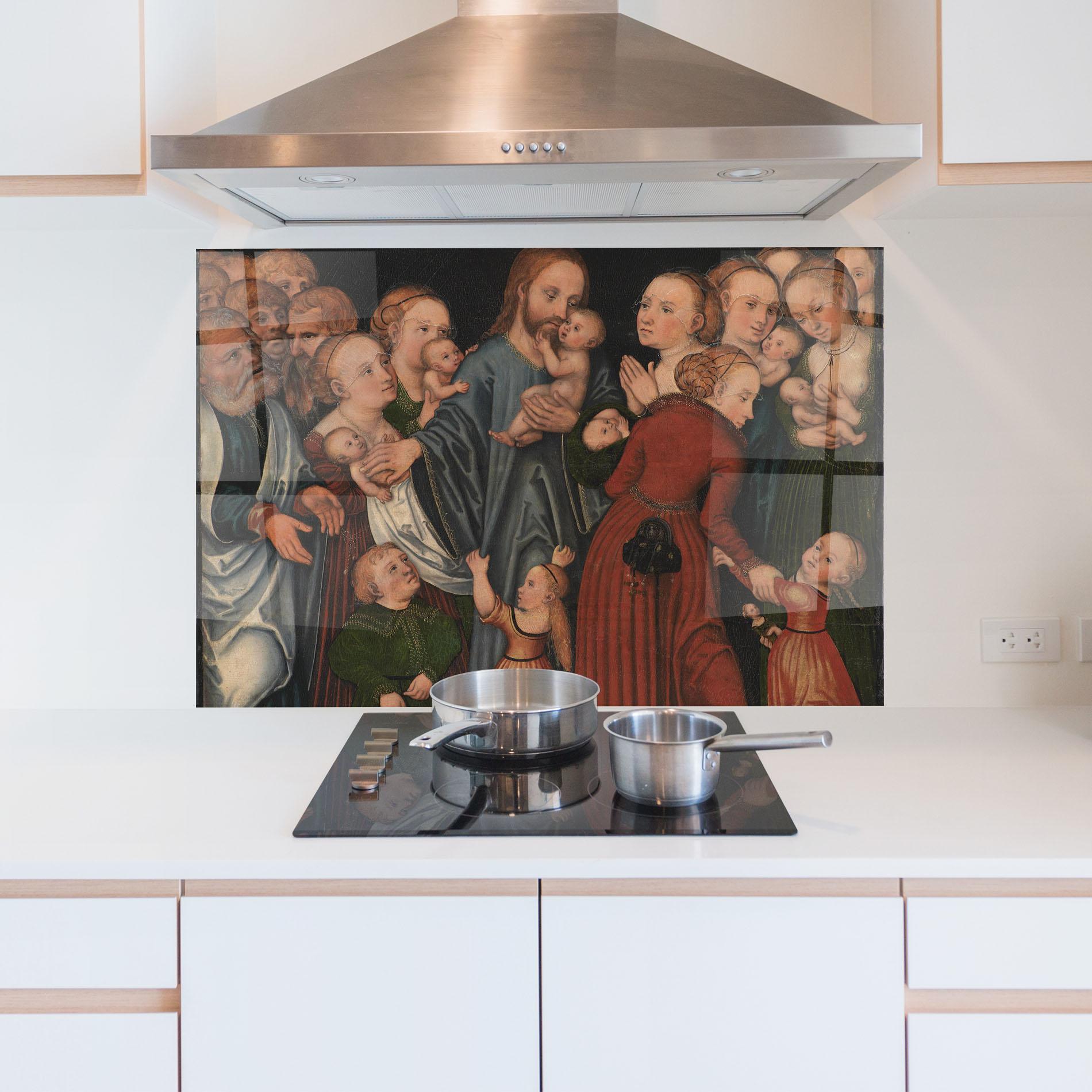 Küchenrückwand Glas Jesus Old Art mockup 5