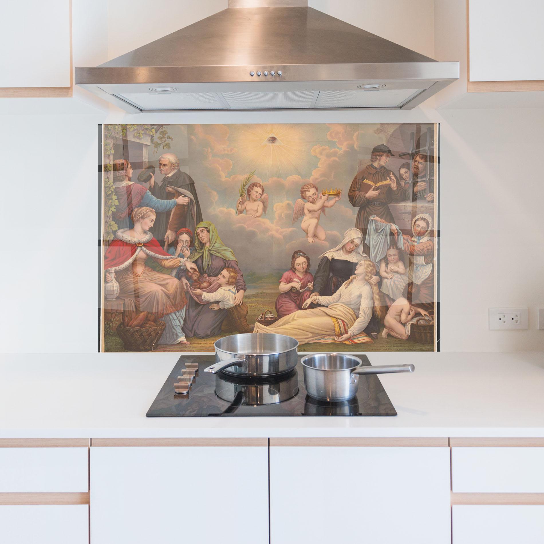 Küchenrückwand Glas Jesus Old Painting mockup 5