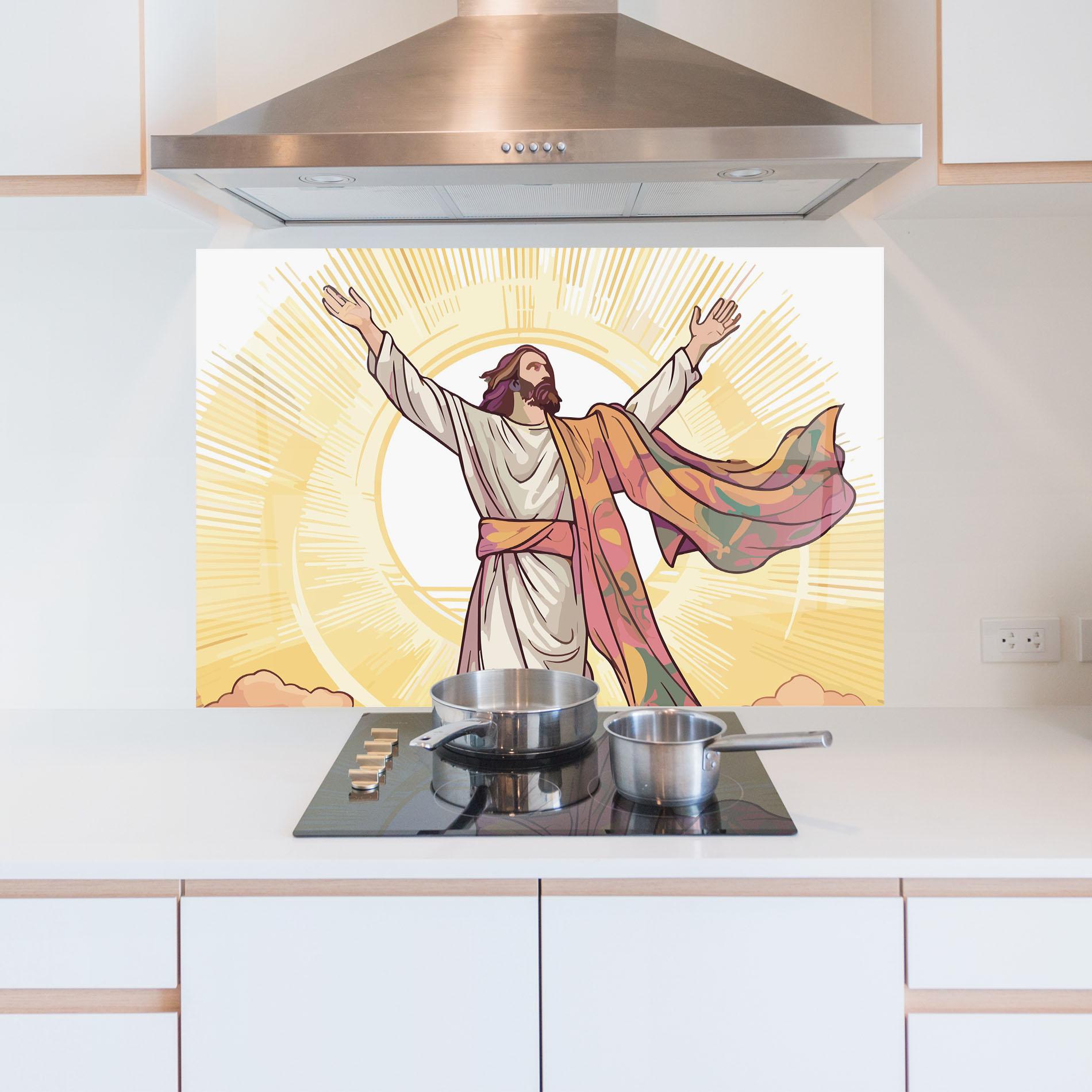 Küchenrückwand Glas Jesus Power mockup 5