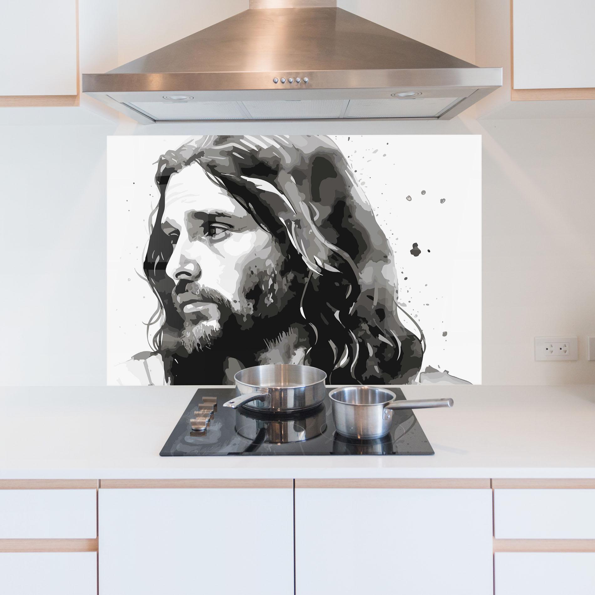 Küchenrückwand Glas Jesus Watercolor mockup 5