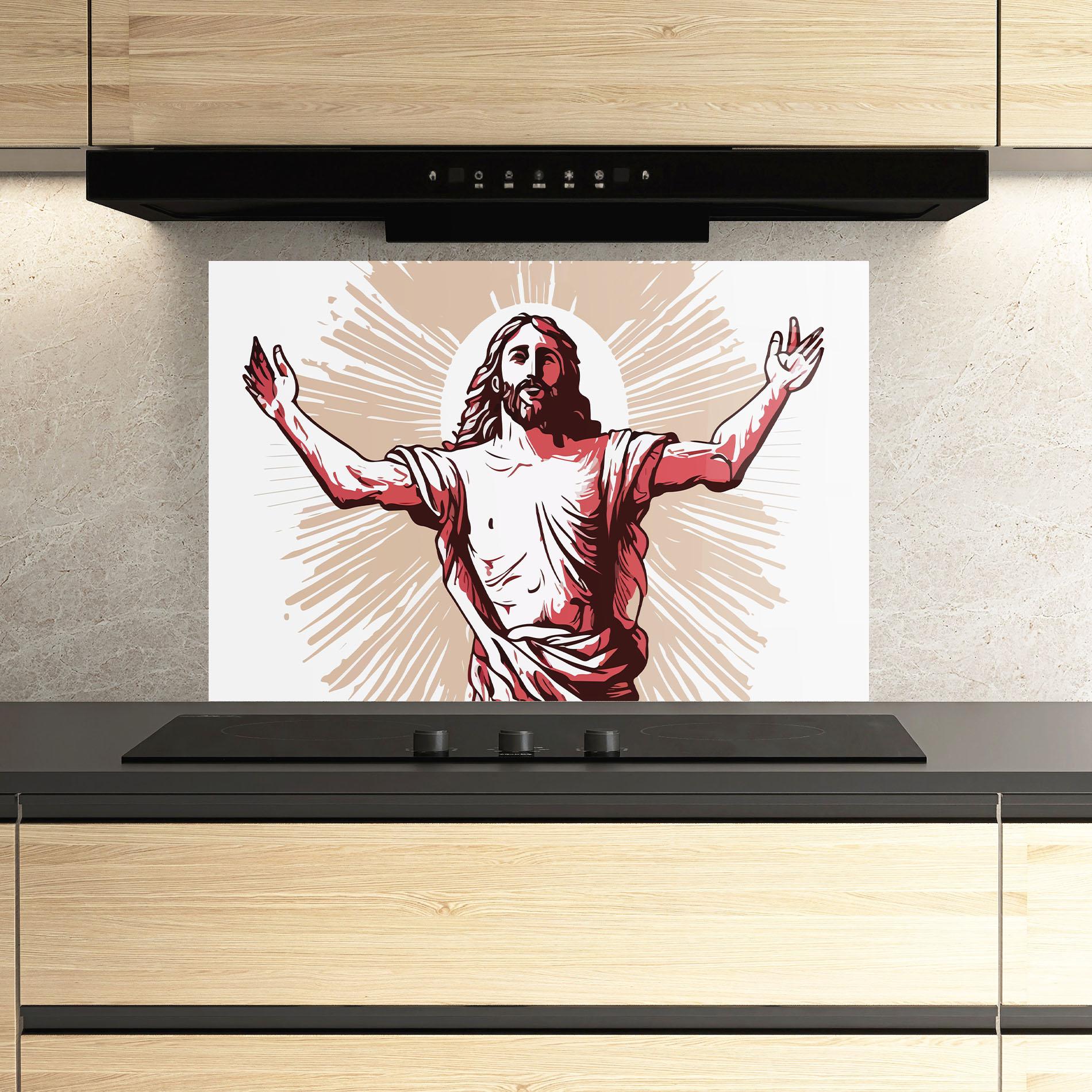 Küchenrückwand Glas Artistic Jesus mockup 3