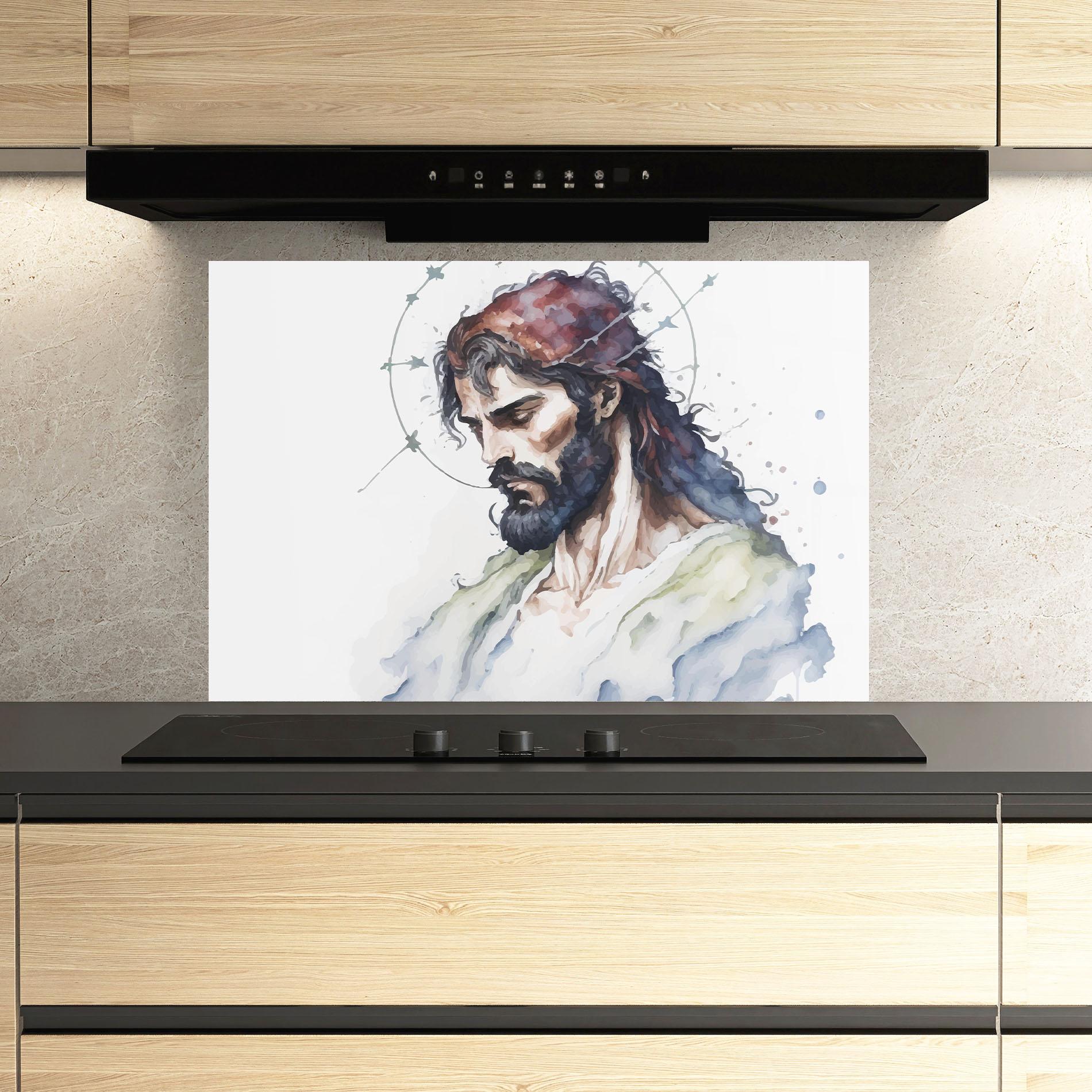 Küchenrückwand Glas Jesus Art mockup 3