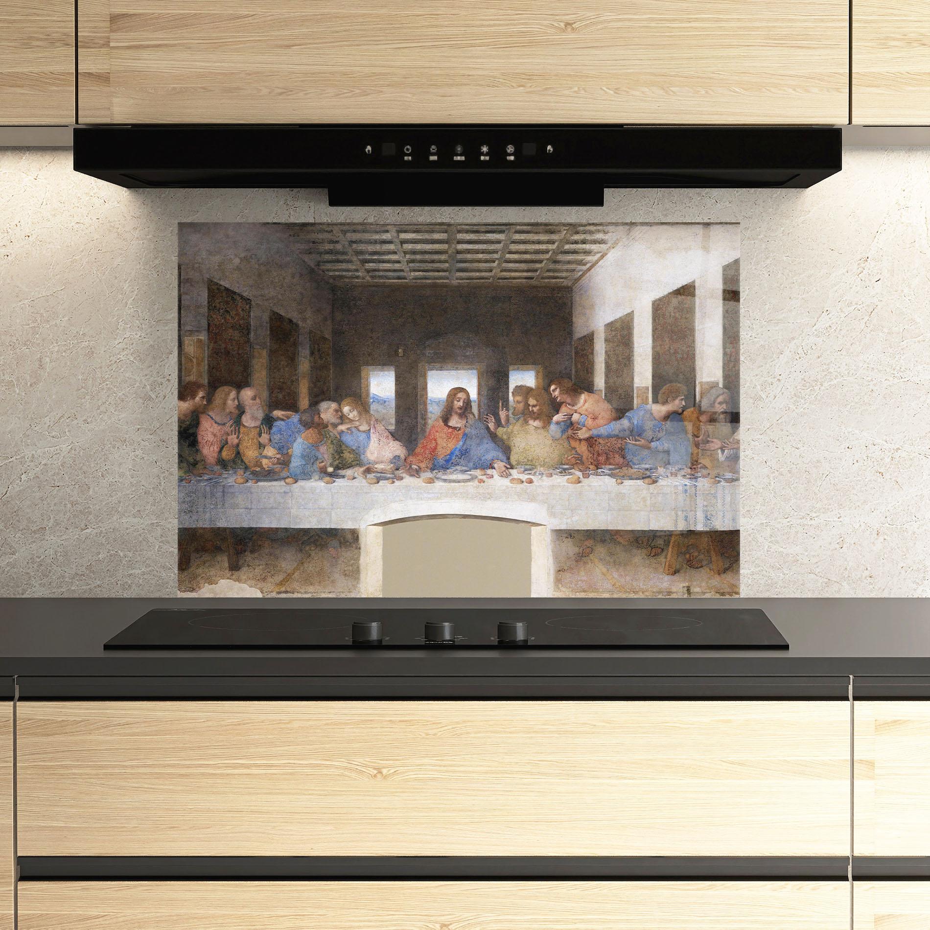 Küchenrückwand Glas Jesus Eating mockup 3