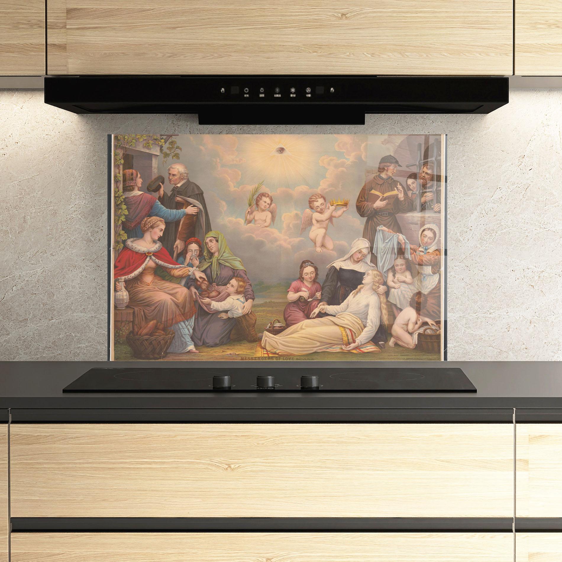 Küchenrückwand Glas Jesus Old Painting mockup 3