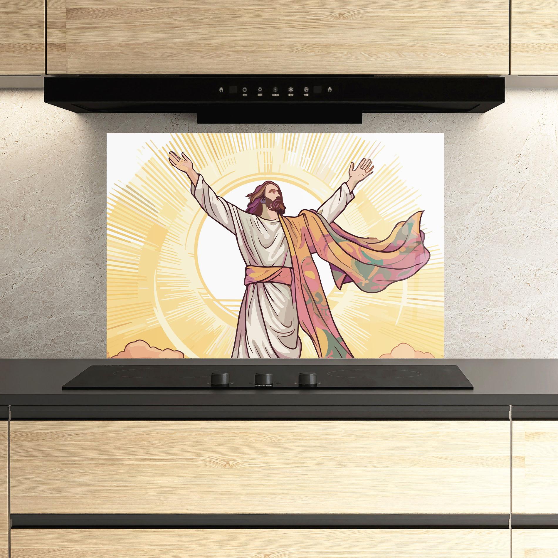 Küchenrückwand Glas Jesus Power mockup 3