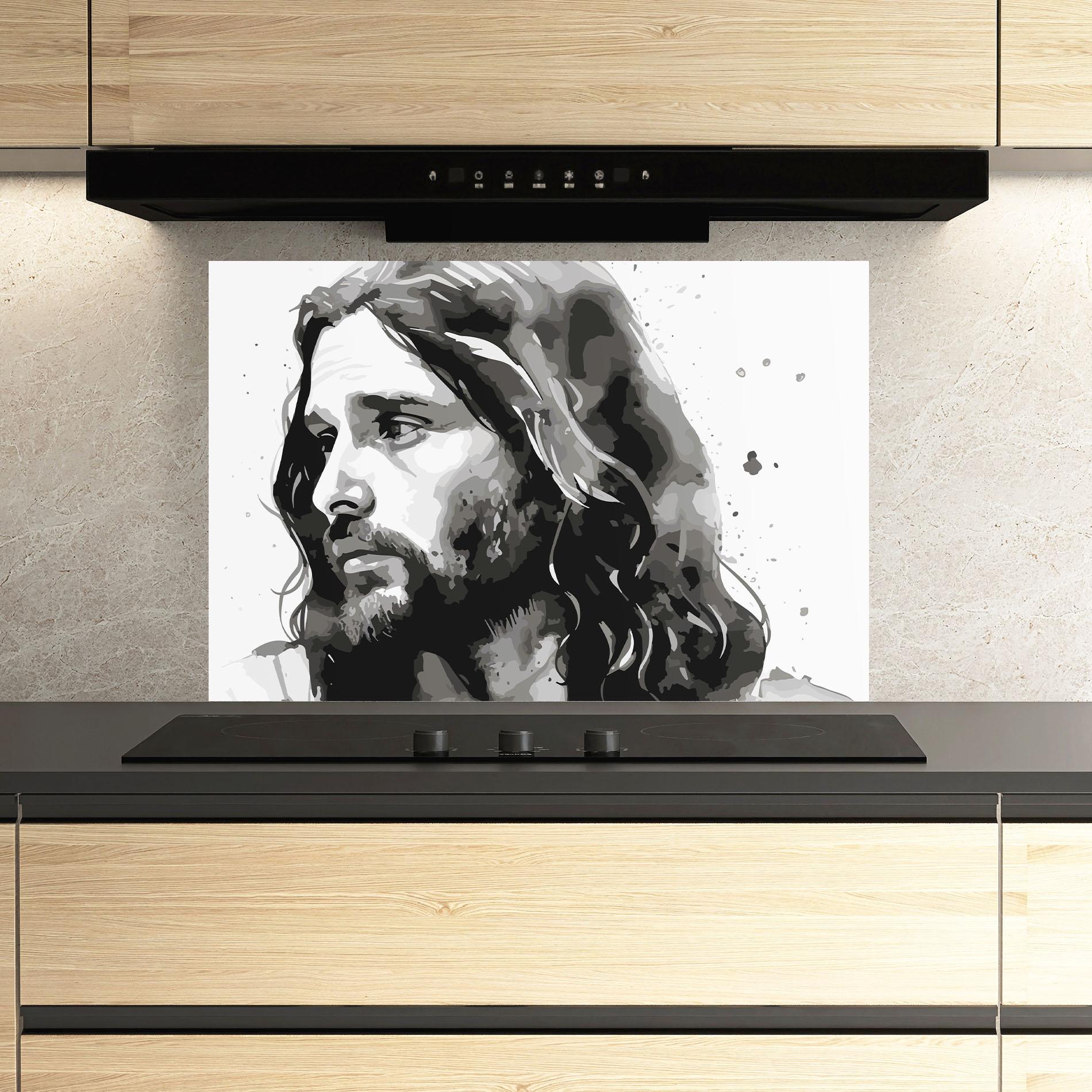 Küchenrückwand Glas Jesus Watercolor mockup 3