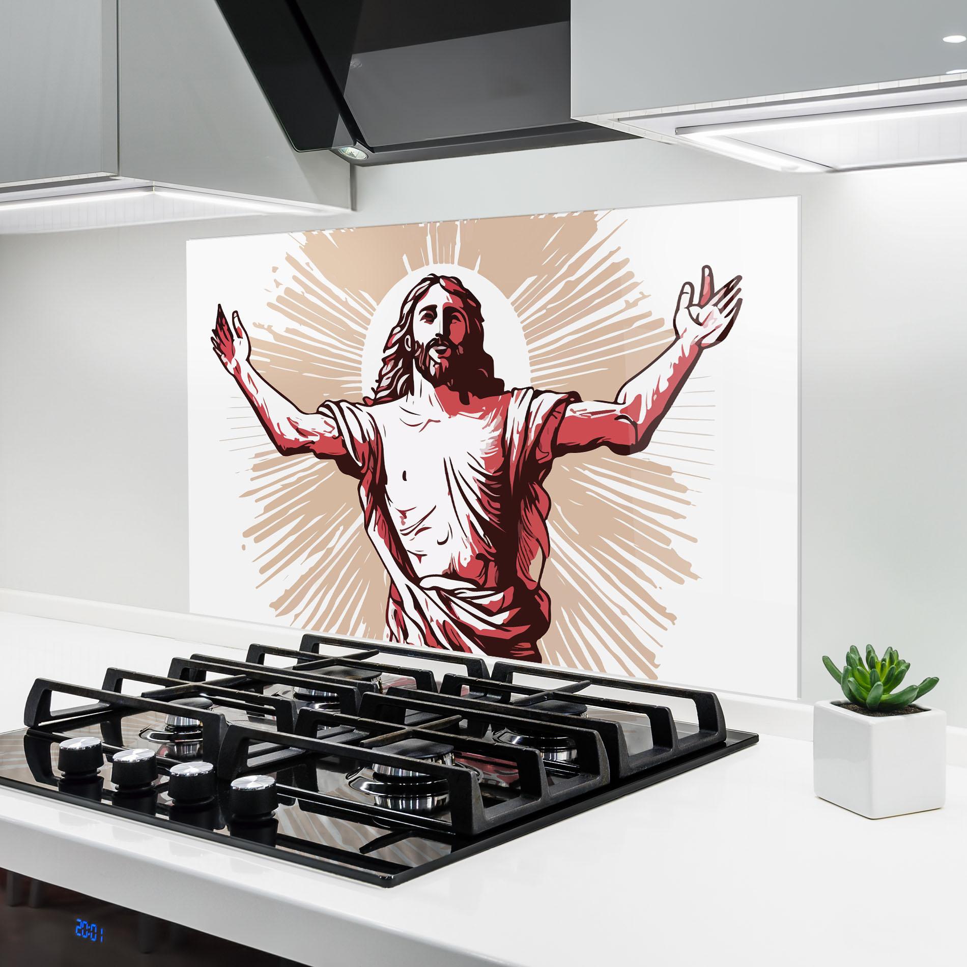 Küchenrückwand Glas Artistic Jesus mockup 6