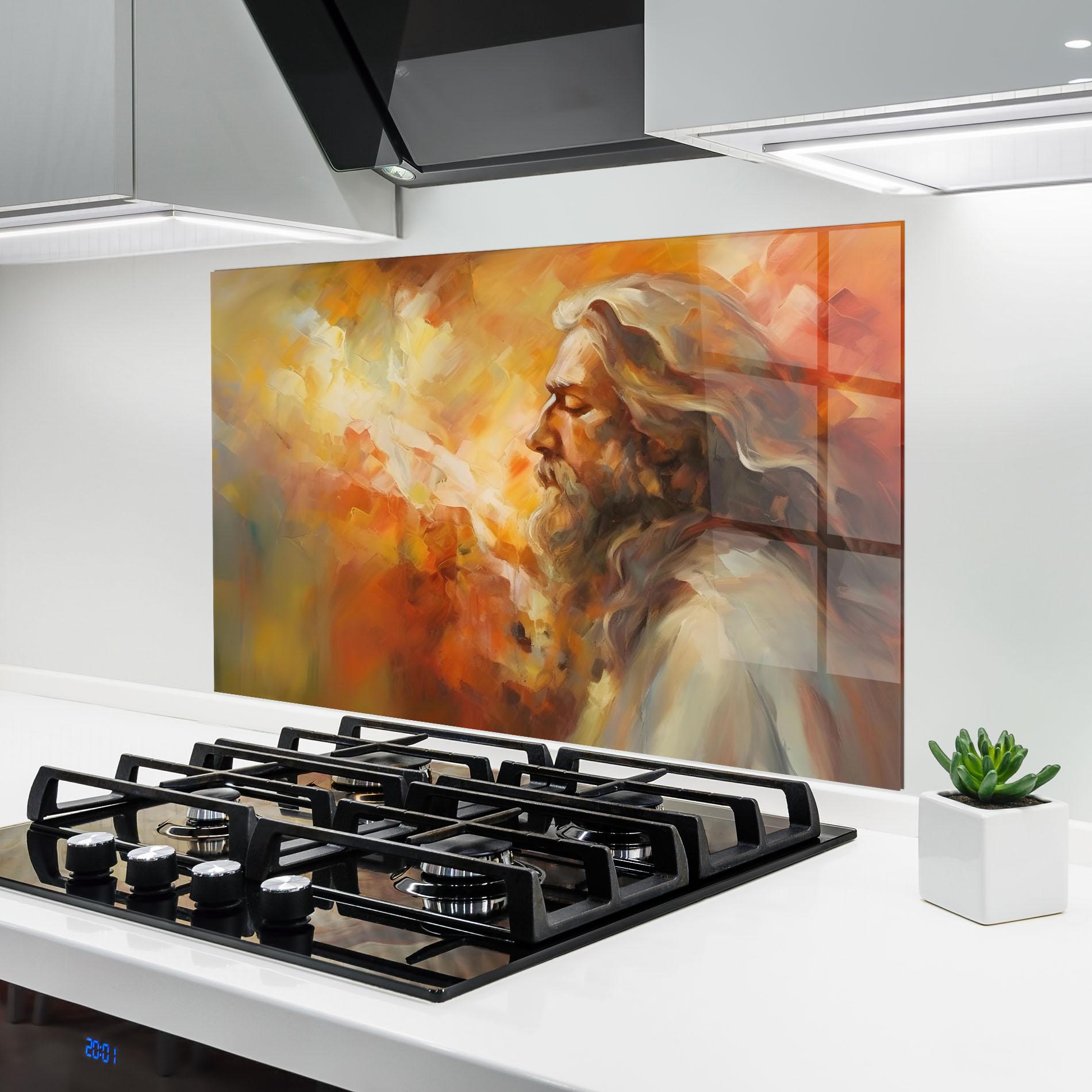 Küchenrückwand Glas Christ Oil Painting mockup 6