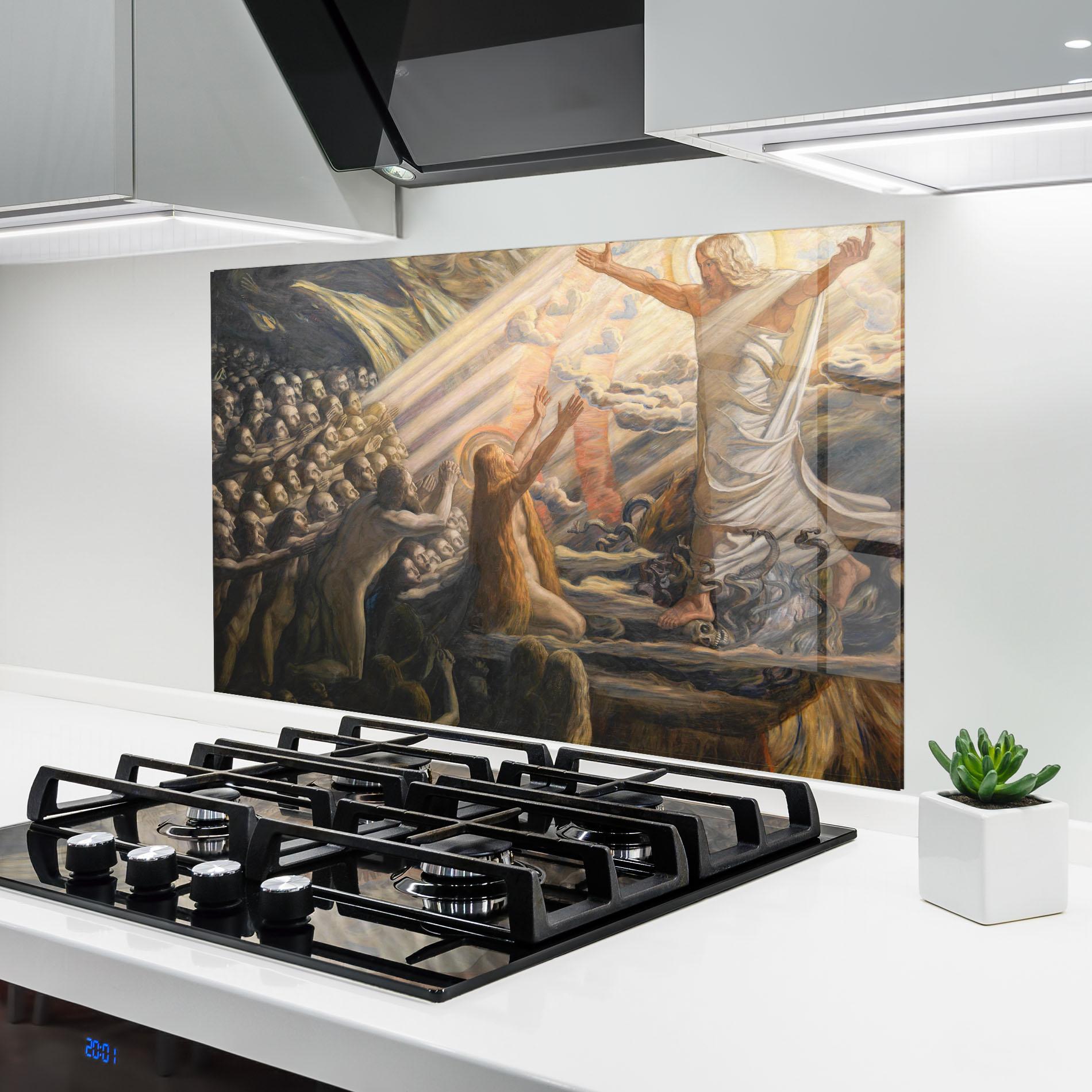 Küchenrückwand Glas Devine Jesus Art mockup 6