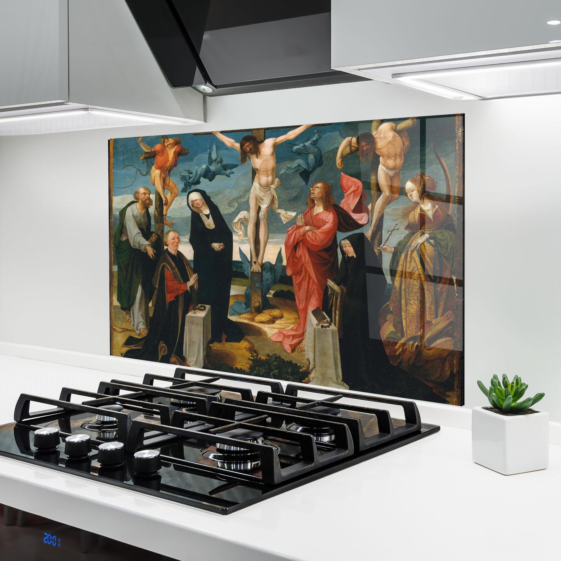 Küchenrückwand Glas Jesus Cross Birds mockup 6