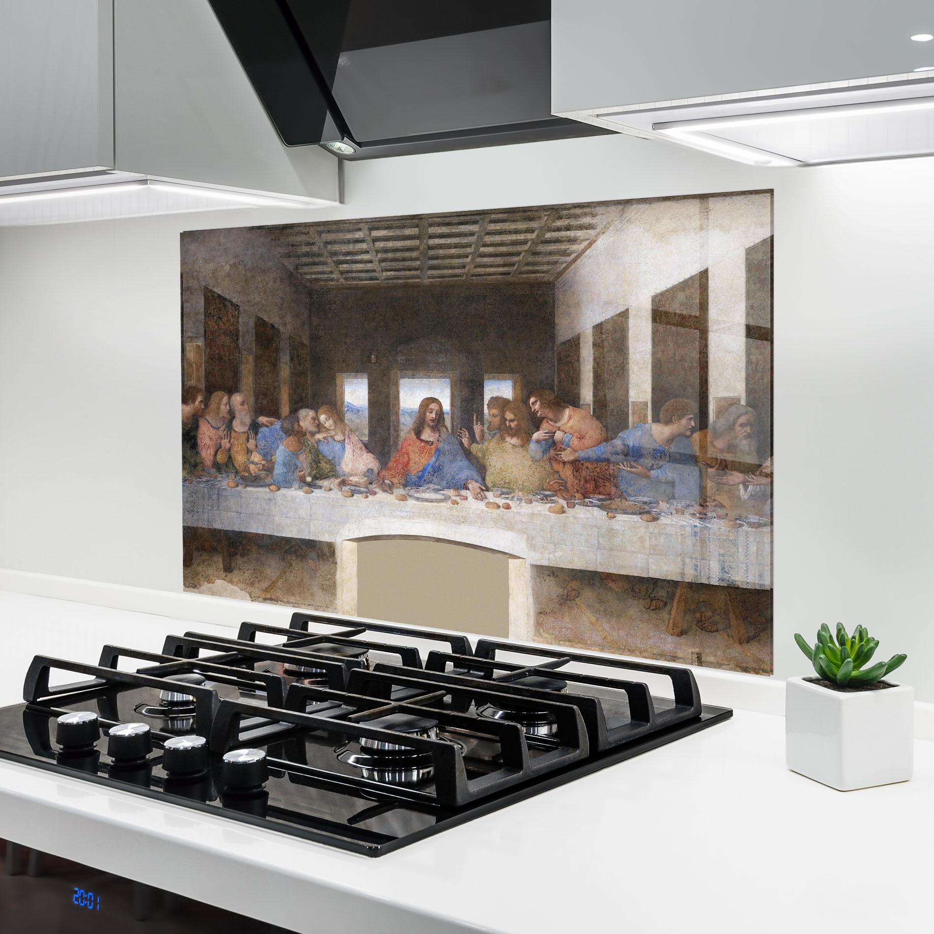 Küchenrückwand Glas Jesus Eating mockup 6