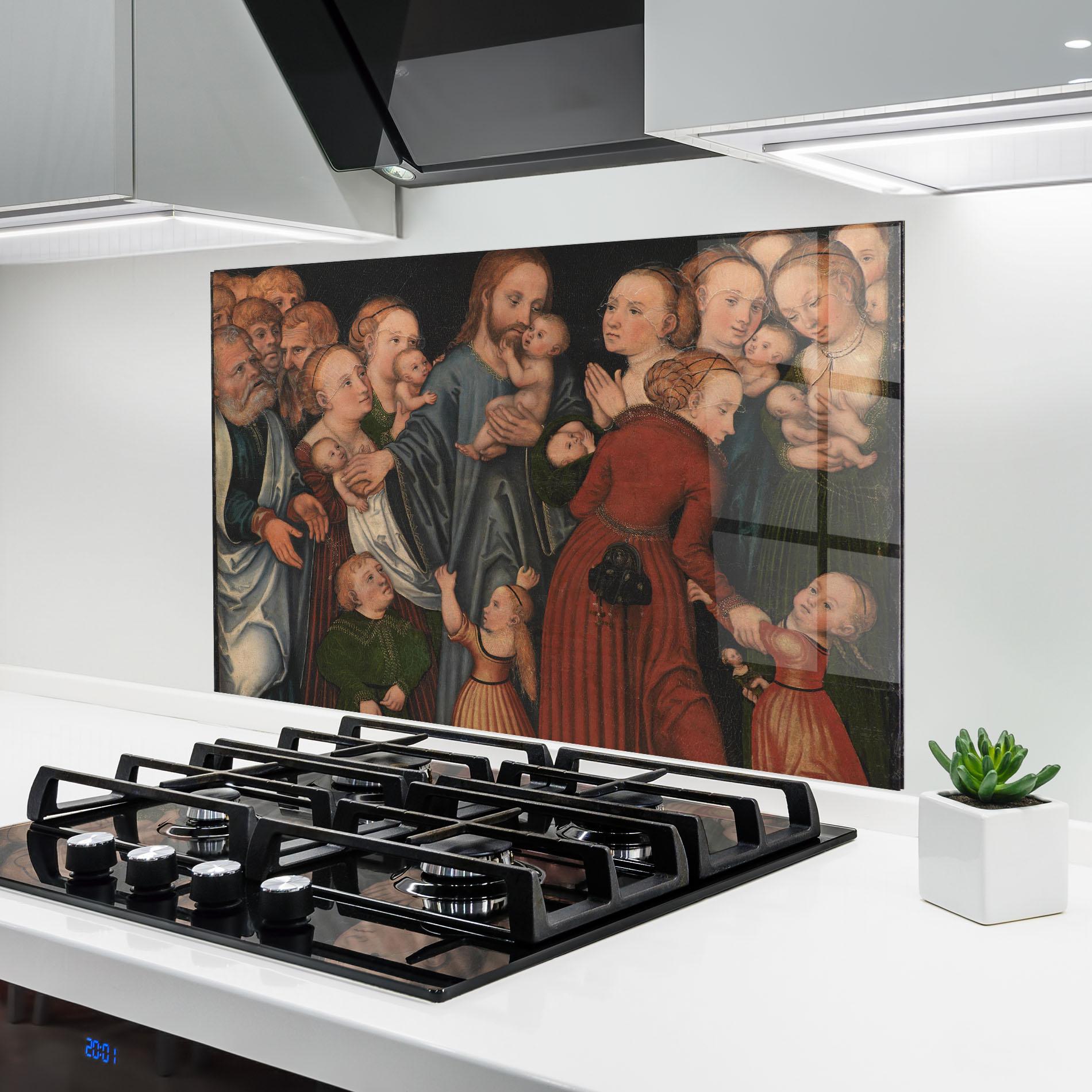 Küchenrückwand Glas Jesus Old Art mockup 6
