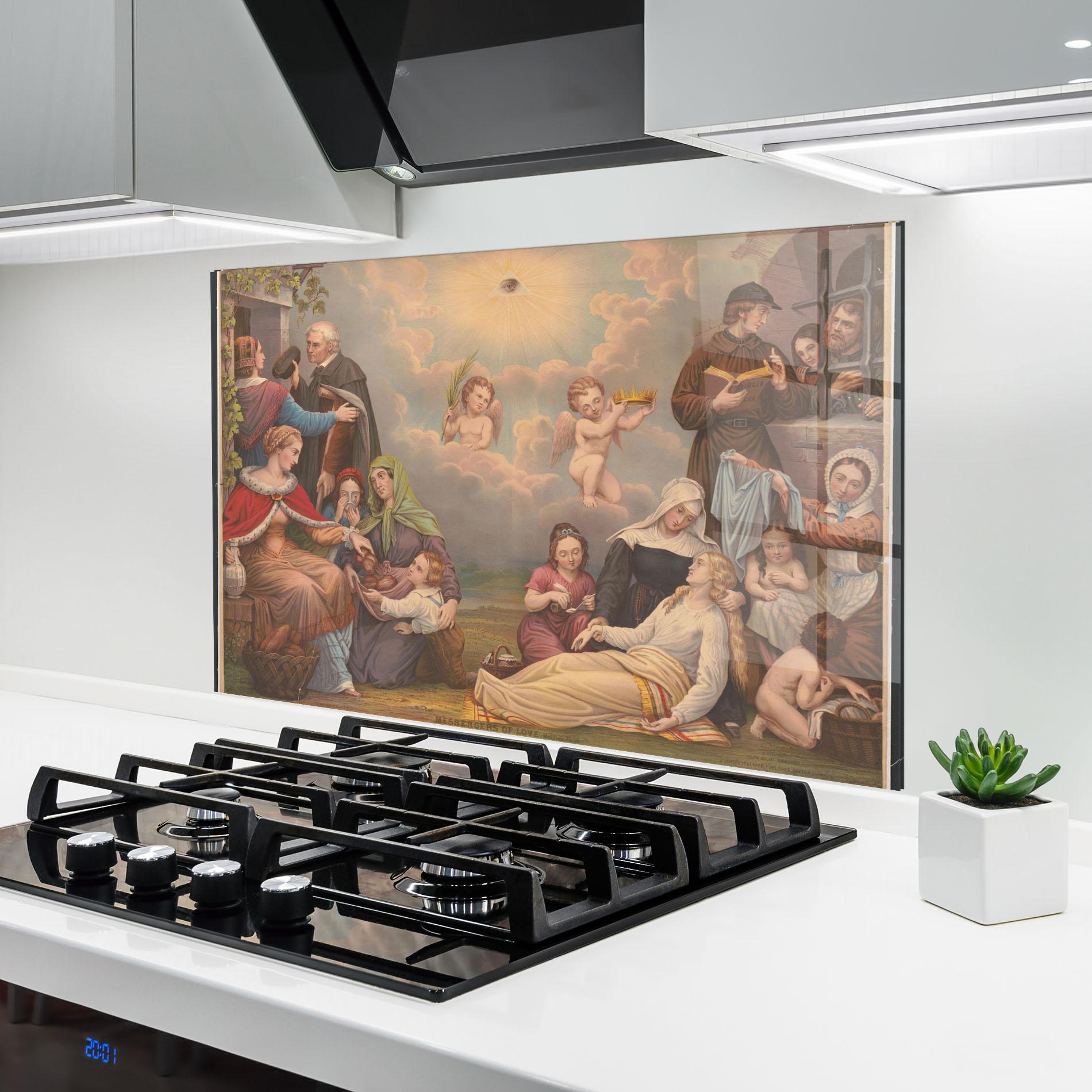 Küchenrückwand Glas Jesus Old Painting mockup 6
