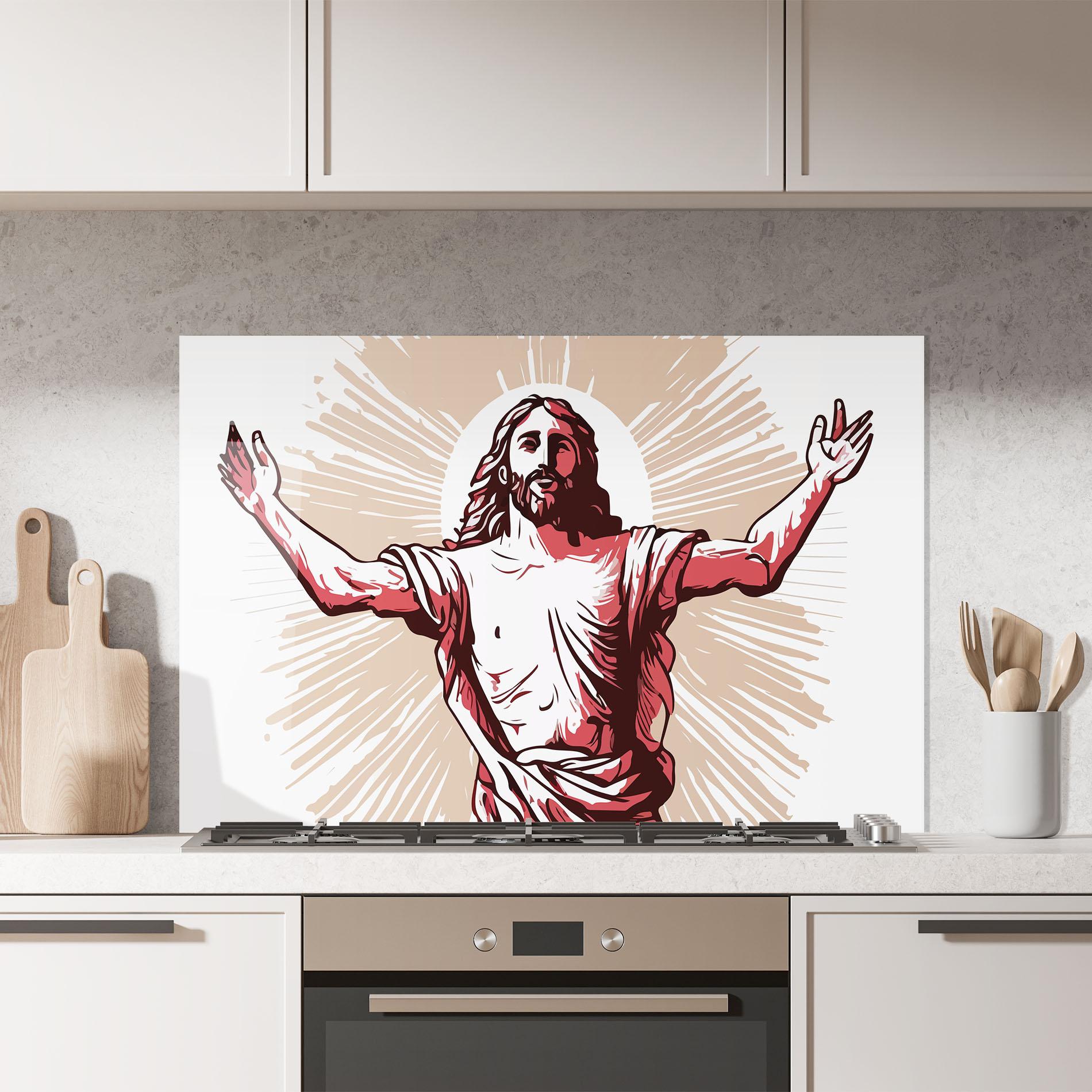 Küchenrückwand Glas Artistic Jesus mockup 7