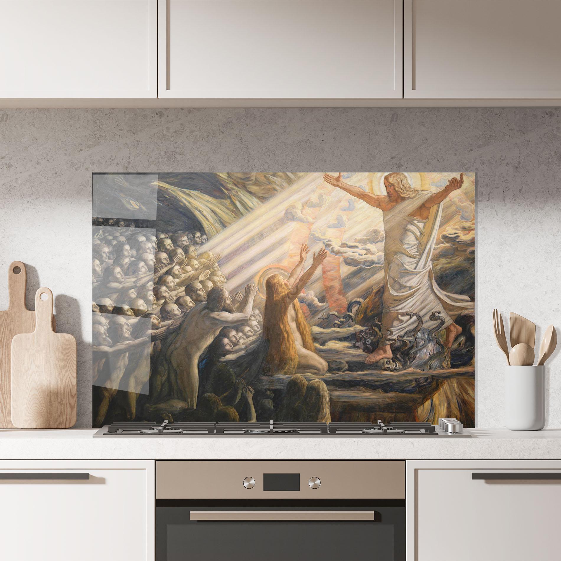 Küchenrückwand Glas Devine Jesus Art mockup 7