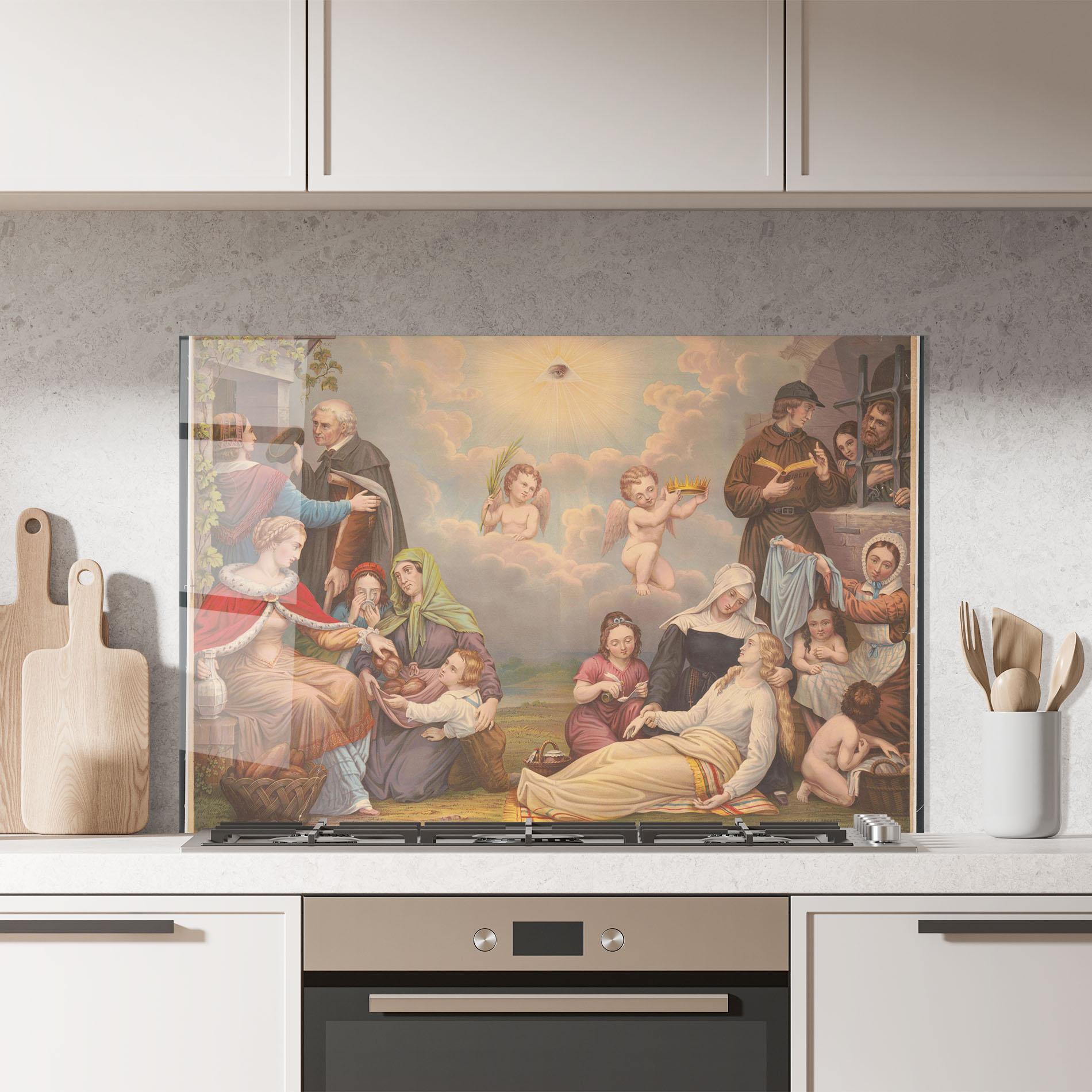Küchenrückwand Glas Jesus Old Painting mockup 7