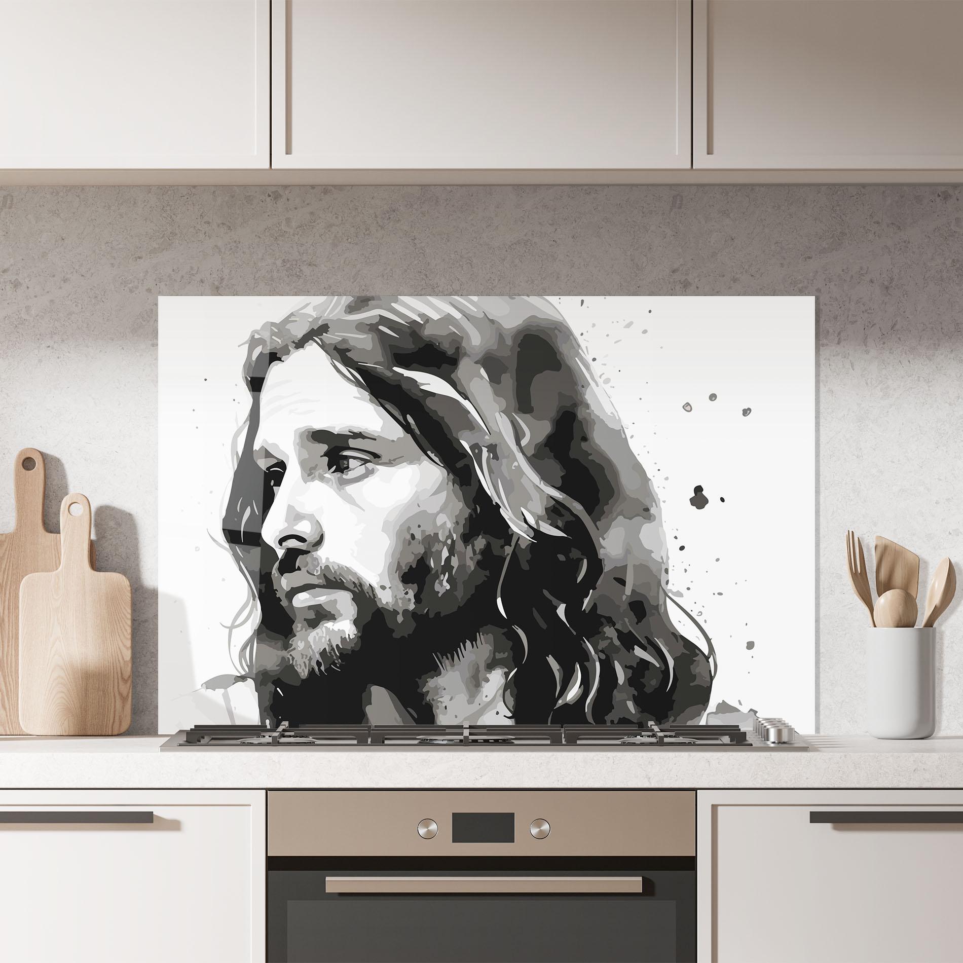 Küchenrückwand Glas Jesus Watercolor mockup 7