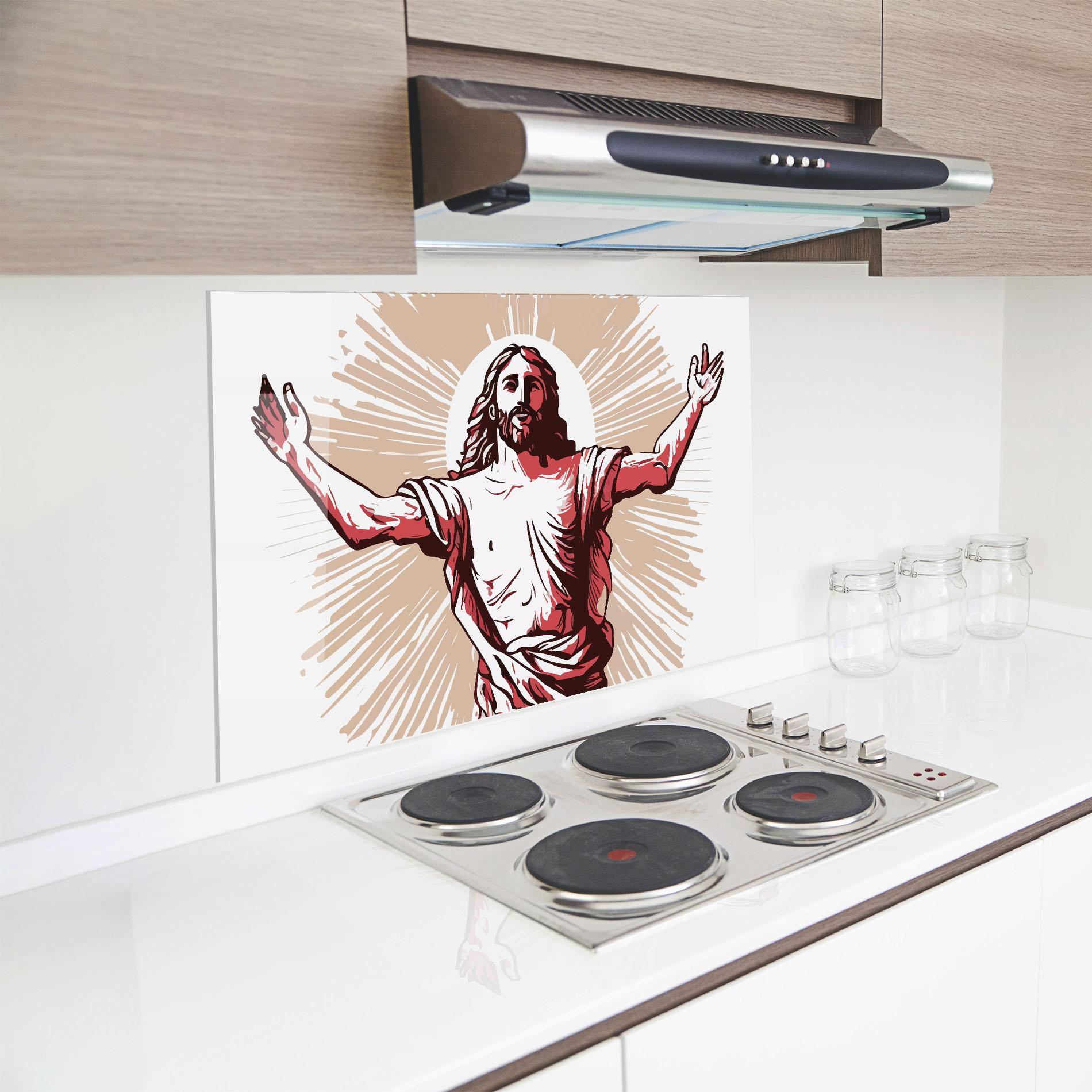 Küchenrückwand Glas Artistic Jesus mockup 8