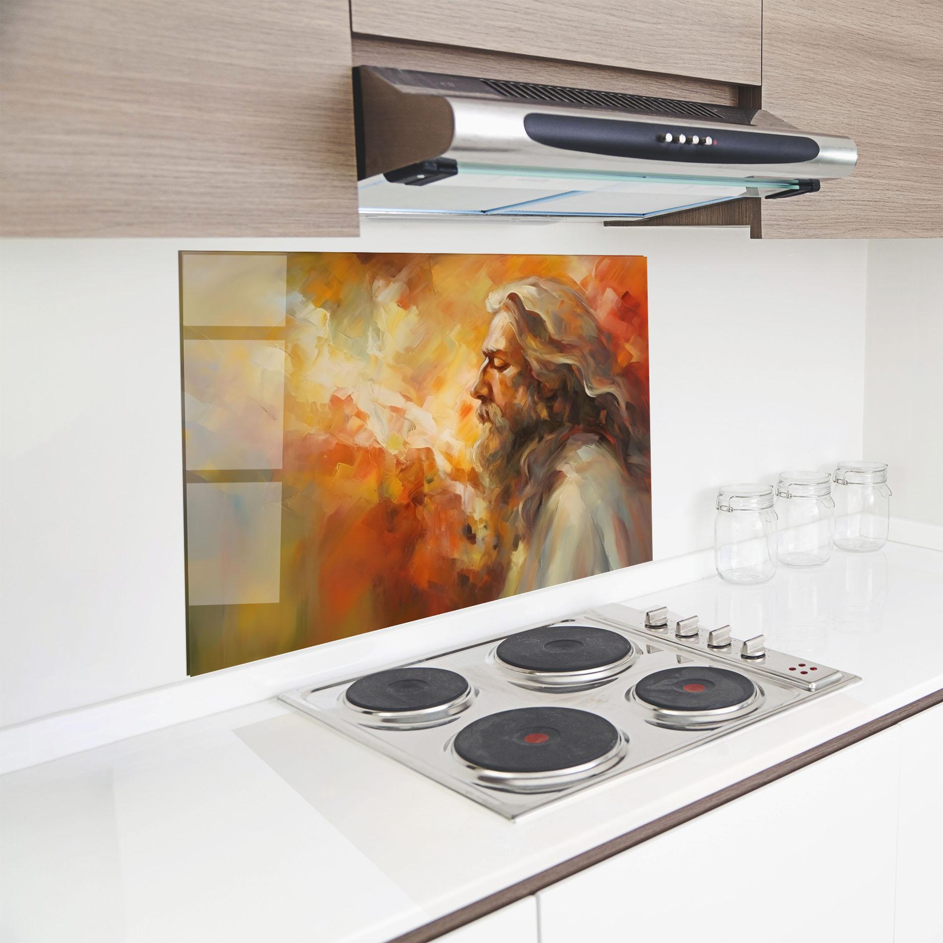 Küchenrückwand Glas Christ Oil Painting mockup 8