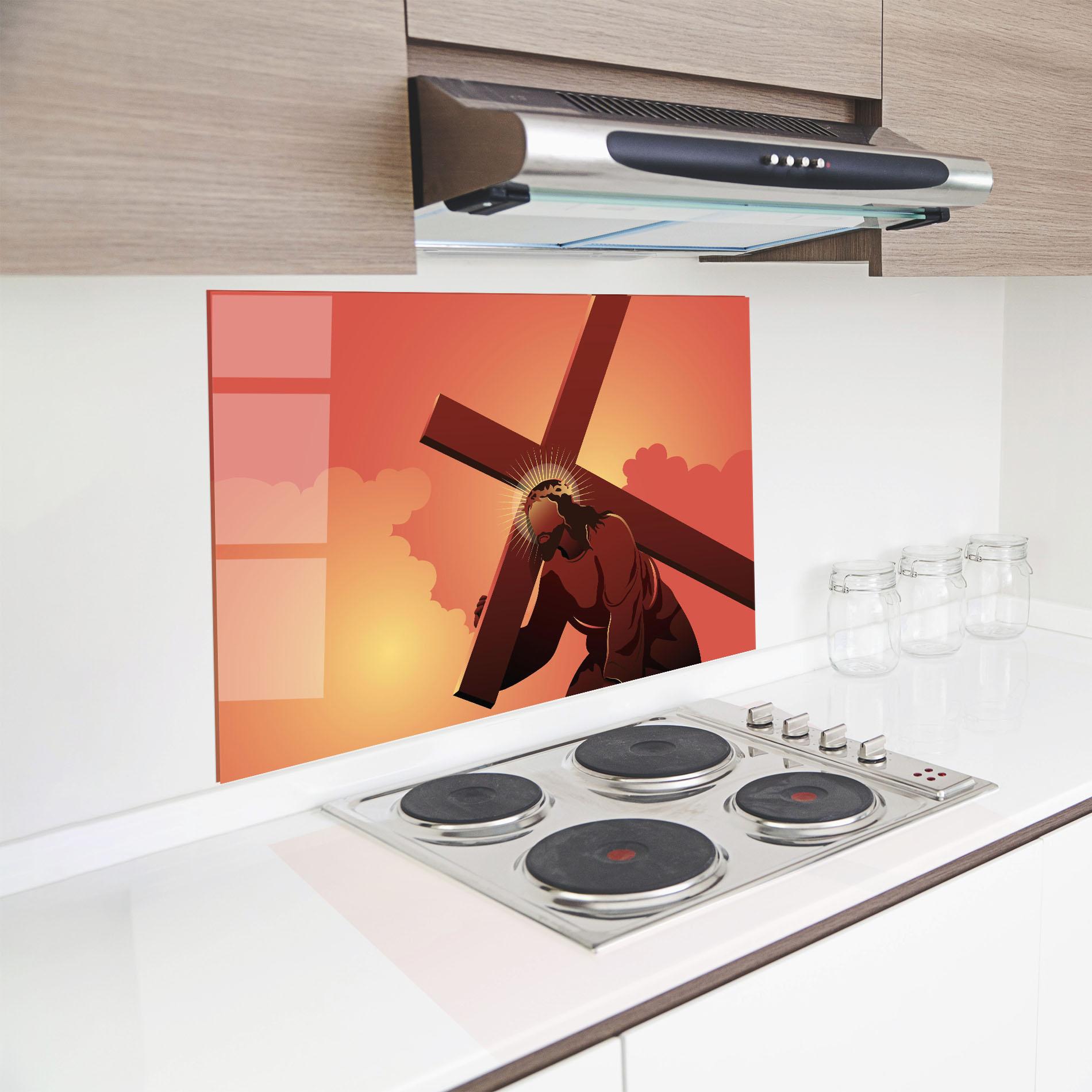 Küchenrückwand Glas Holding The Cross mockup 8