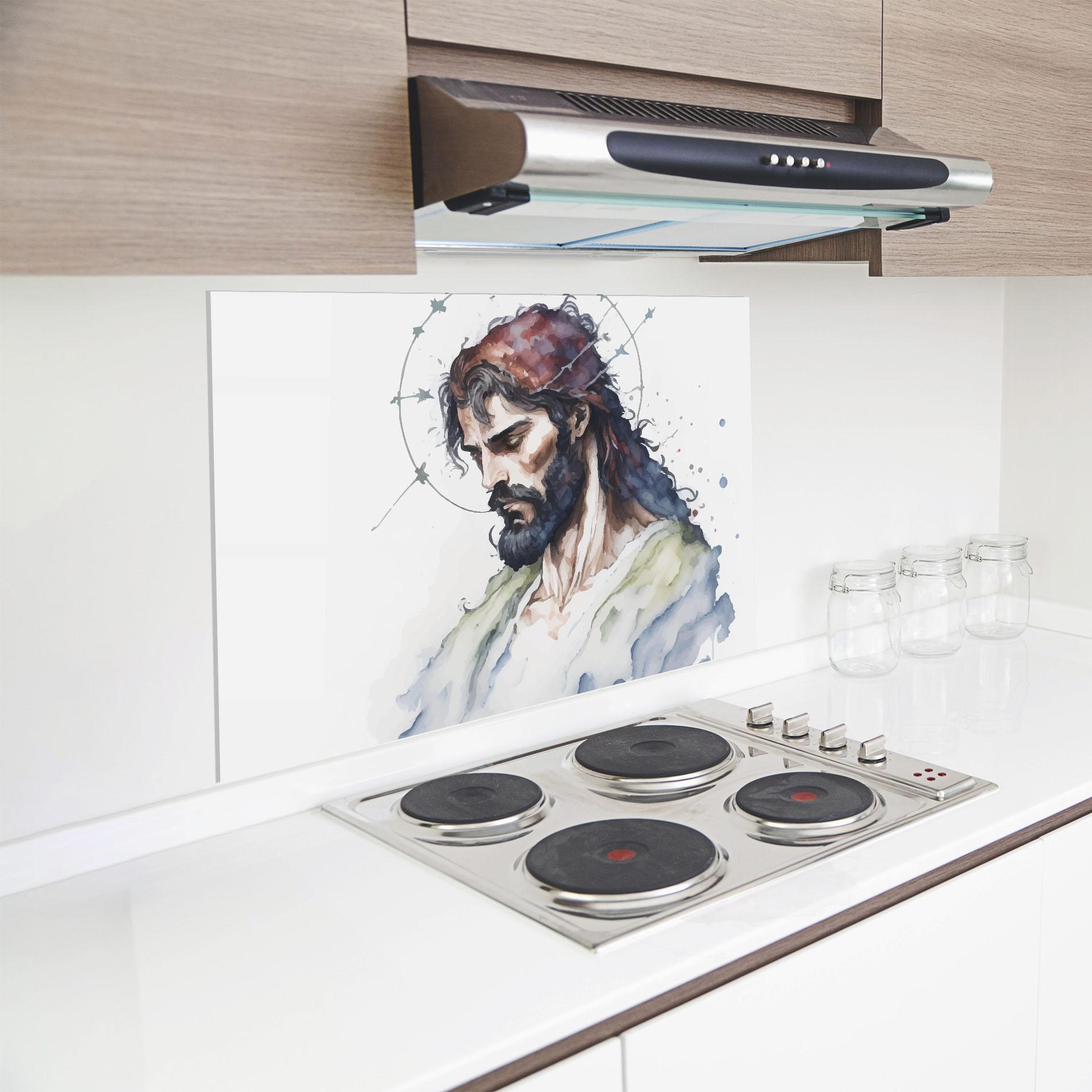 Küchenrückwand Glas Jesus Art mockup 8