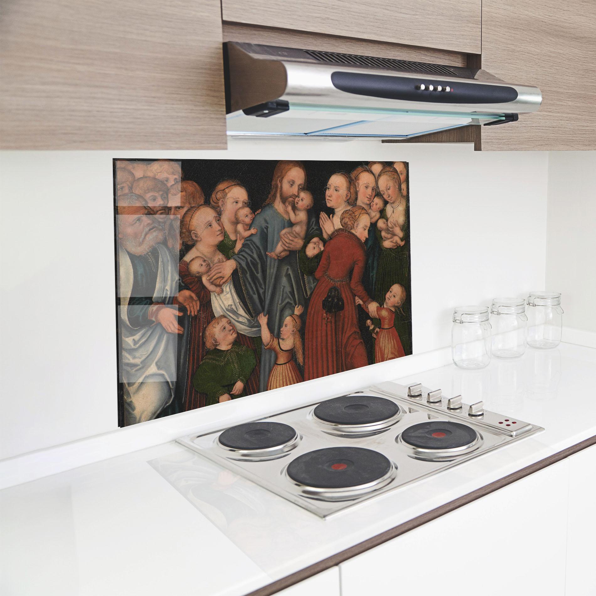 Küchenrückwand Glas Jesus Old Art mockup 8