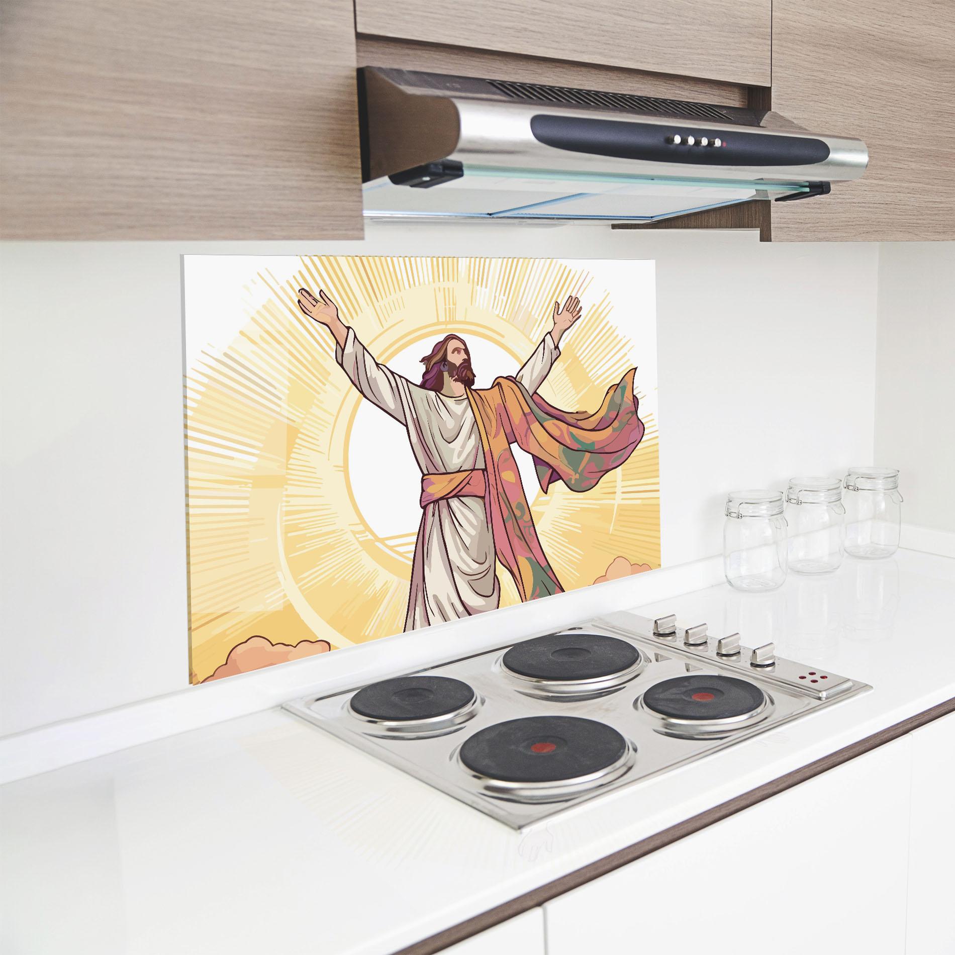 Küchenrückwand Glas Jesus Power mockup 8