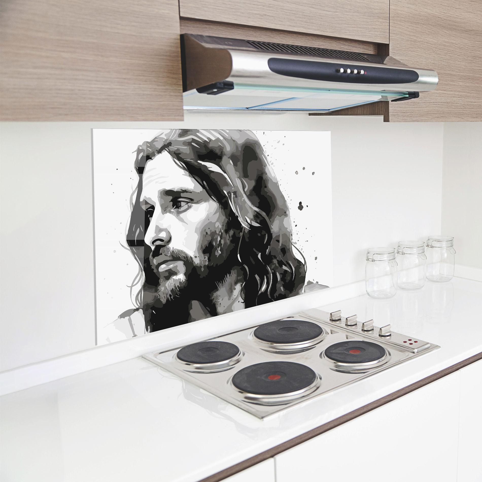 Küchenrückwand Glas Jesus Watercolor mockup 8